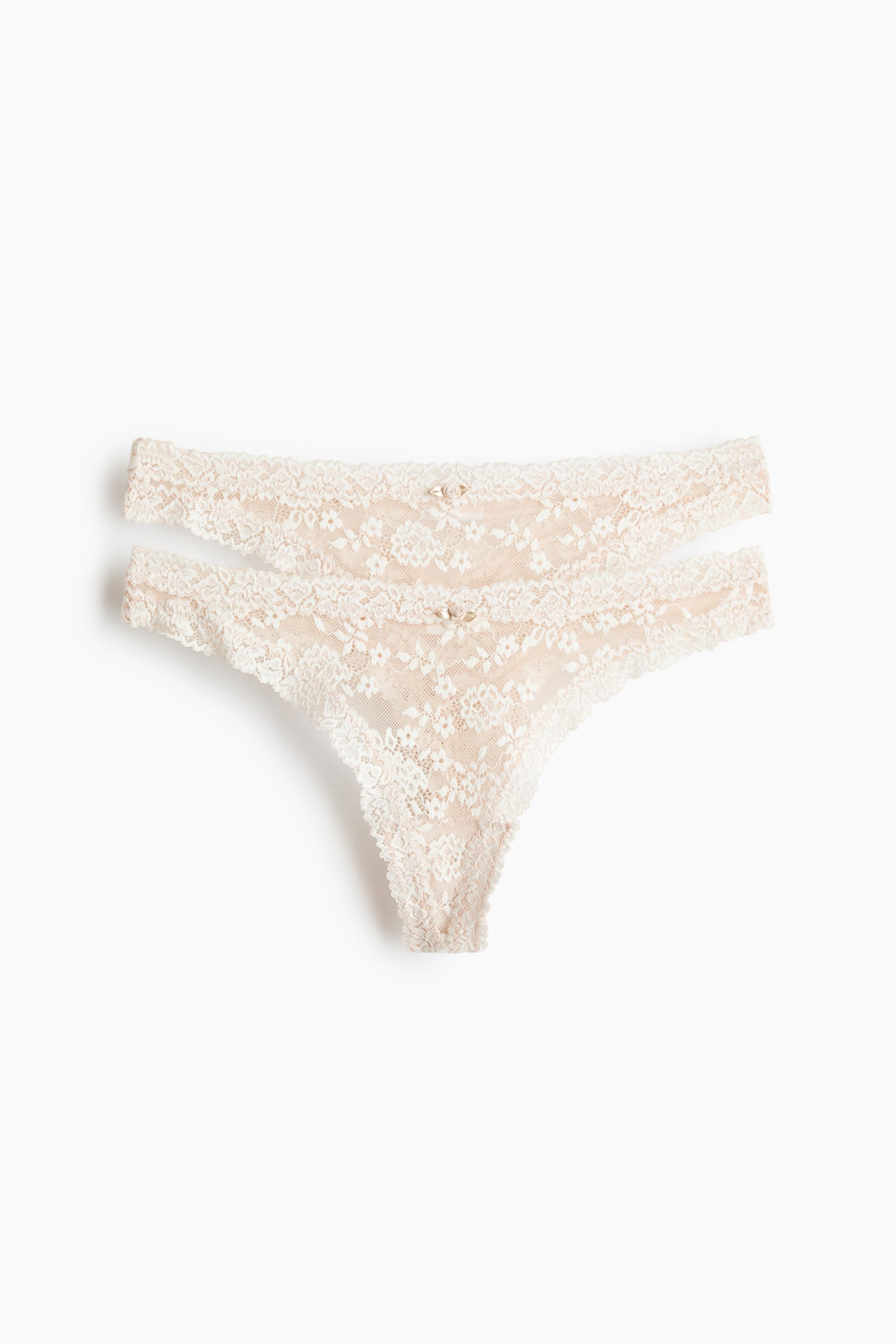 2-Pack Lace Thong Briefs - Light beige/white