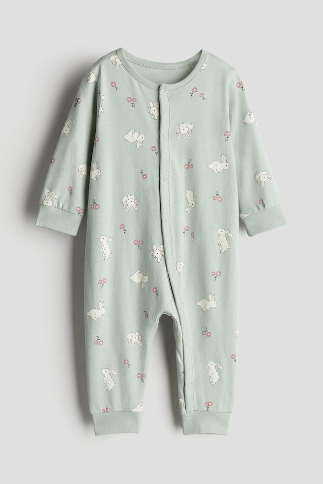 Patterned sleepsuit - Light green/Bunnies/Light blue/Teddy bears/Dark grey/Ghosts/Black/Skeleton/Light pink/Hearts/Light beige/Puppies/White/Dogs/Light turquoise/Dinosaurs/White/Hearts/White/Vehicles/White/Pumpkins/Cream/Floral/Light blue/Cherries/Light dusty pink/Floral/White/Hearts - 1