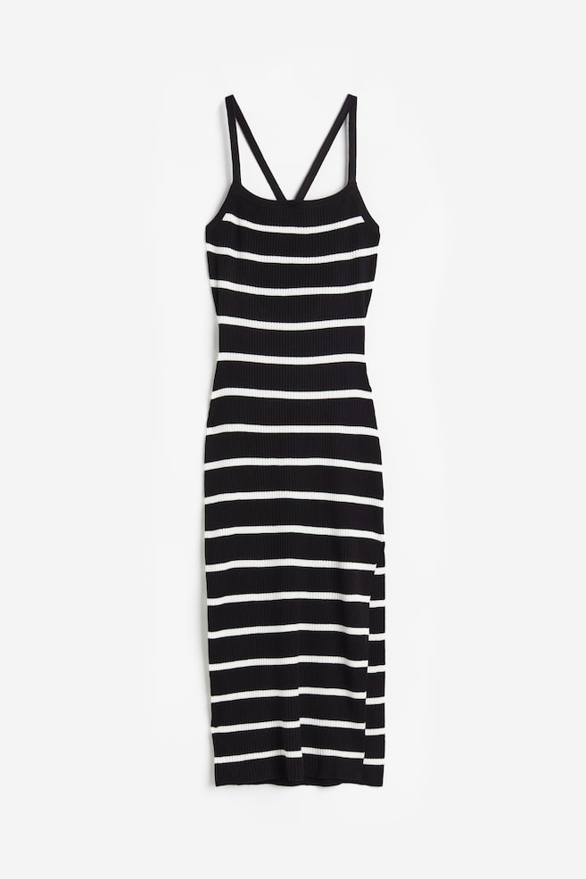 Open-backed rib-knit dress - Black/Striped/Dark brown/Light blue - 2