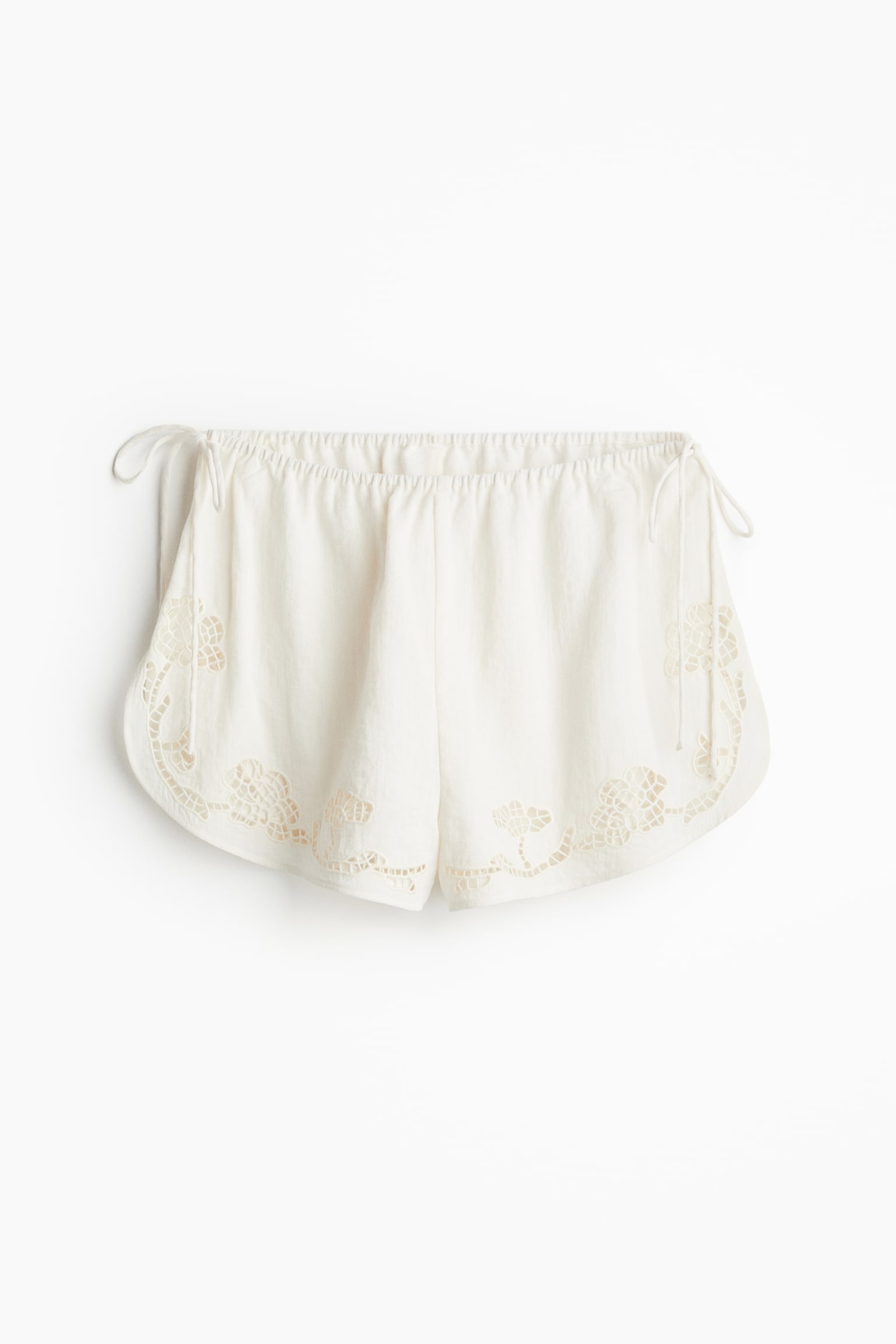 Broderie Anglaise Beach Shorts - White/Beige - 2