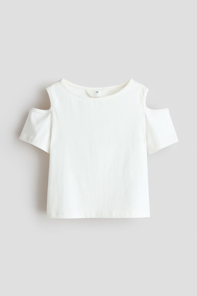 Cold-shoulder cotton top - White/Dark brown - 1