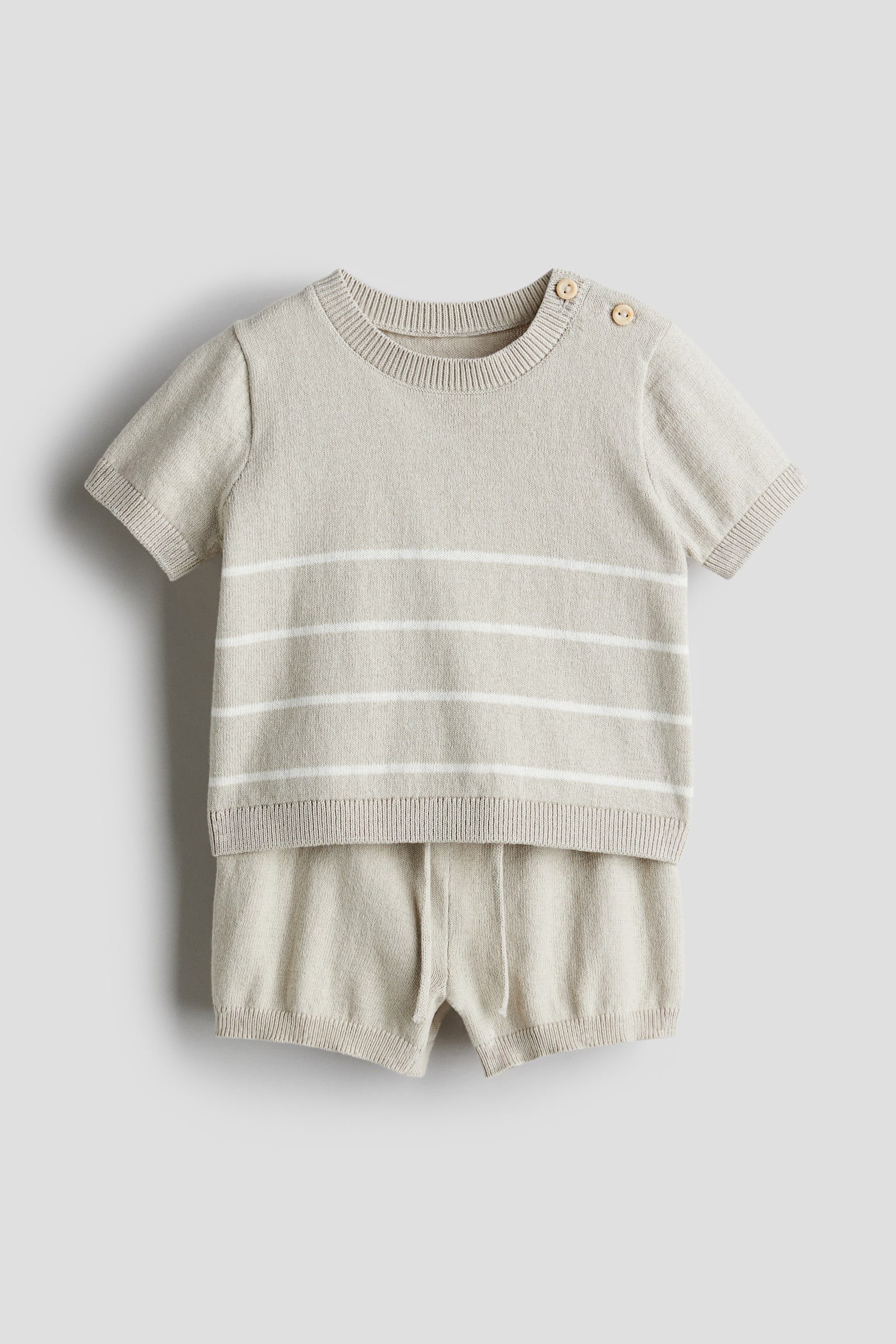 2-piece Knit Set - Light beige/Stripe - 1