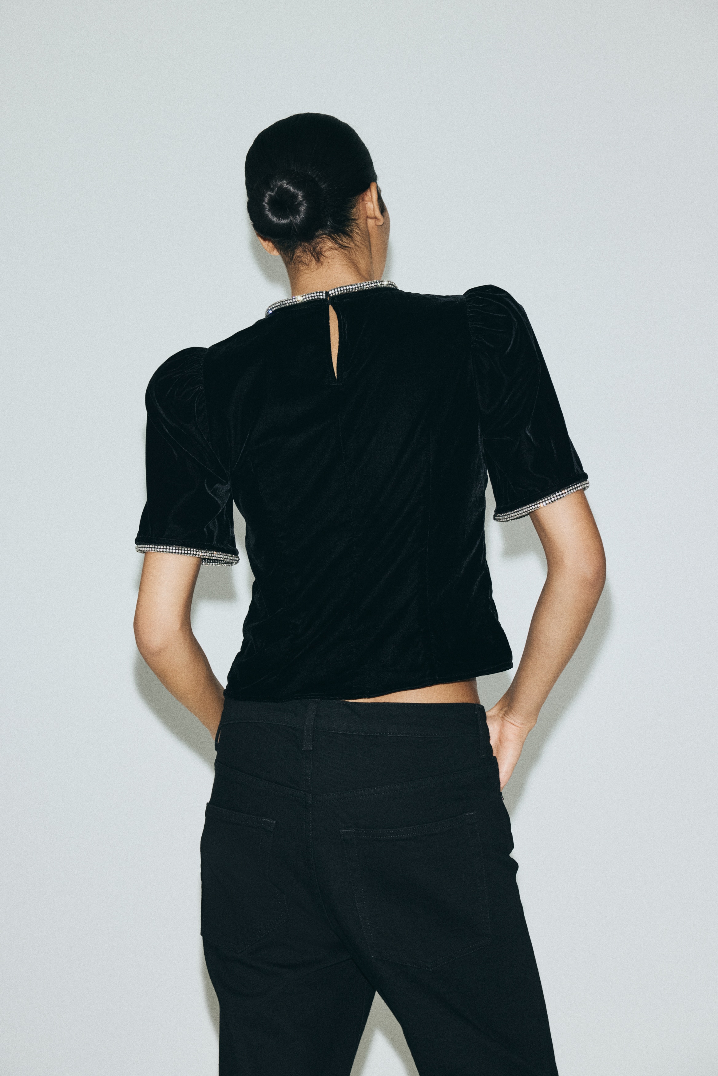 Rhinestone-embellished velvet top