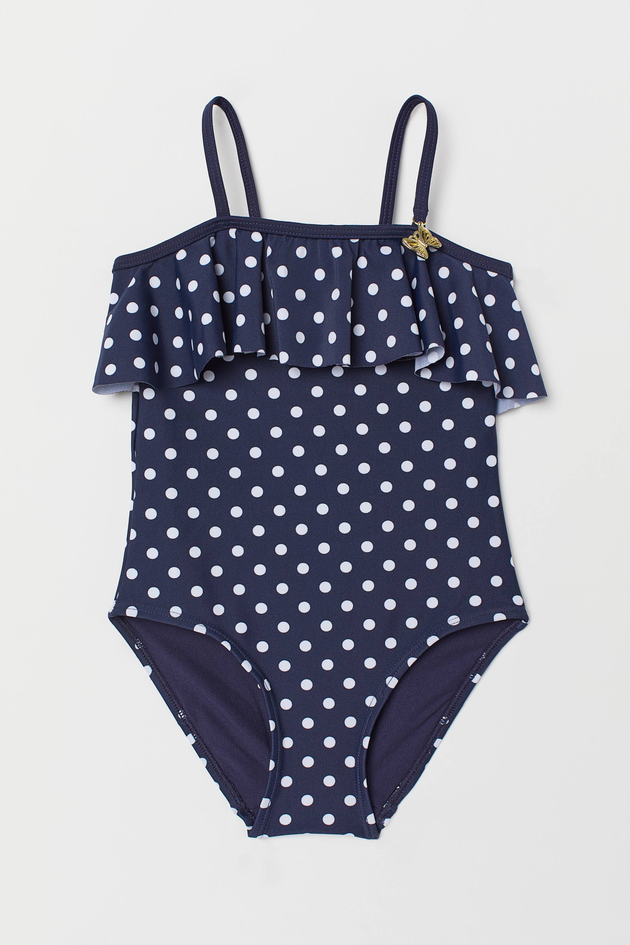 Agrandir l'image: Maillot de bain volanté - Bleu foncé/blanc/pois - ENFANT | H&M FR 1