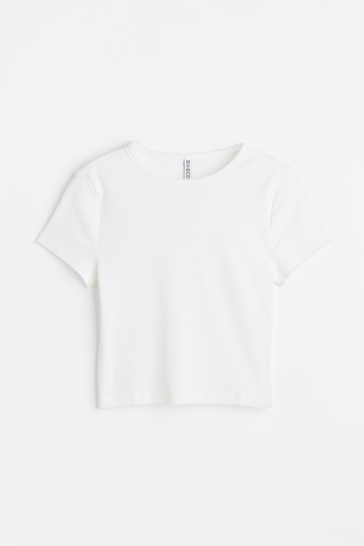 Ribbed Crop Top - Round Neck - Short sleeve - White - Ladies | H&M US