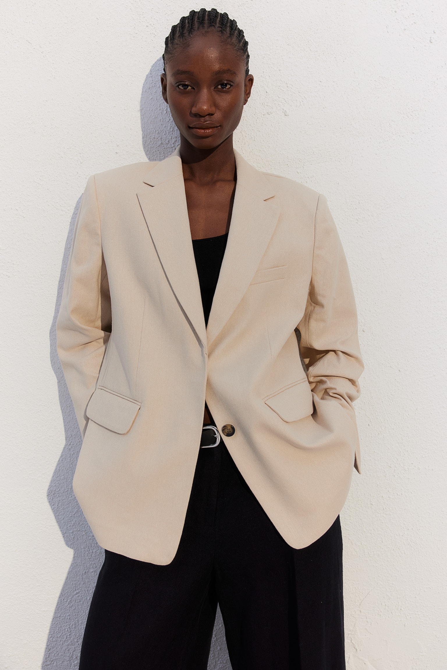 Oversized linen-blend blazer - Light beige - 1