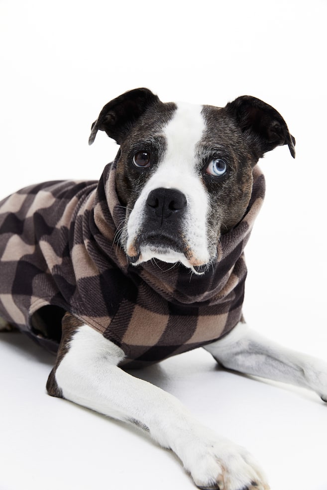 Fleece top for a dog - Dark beige/Checked/Black/Dogtooth-patterned - 1