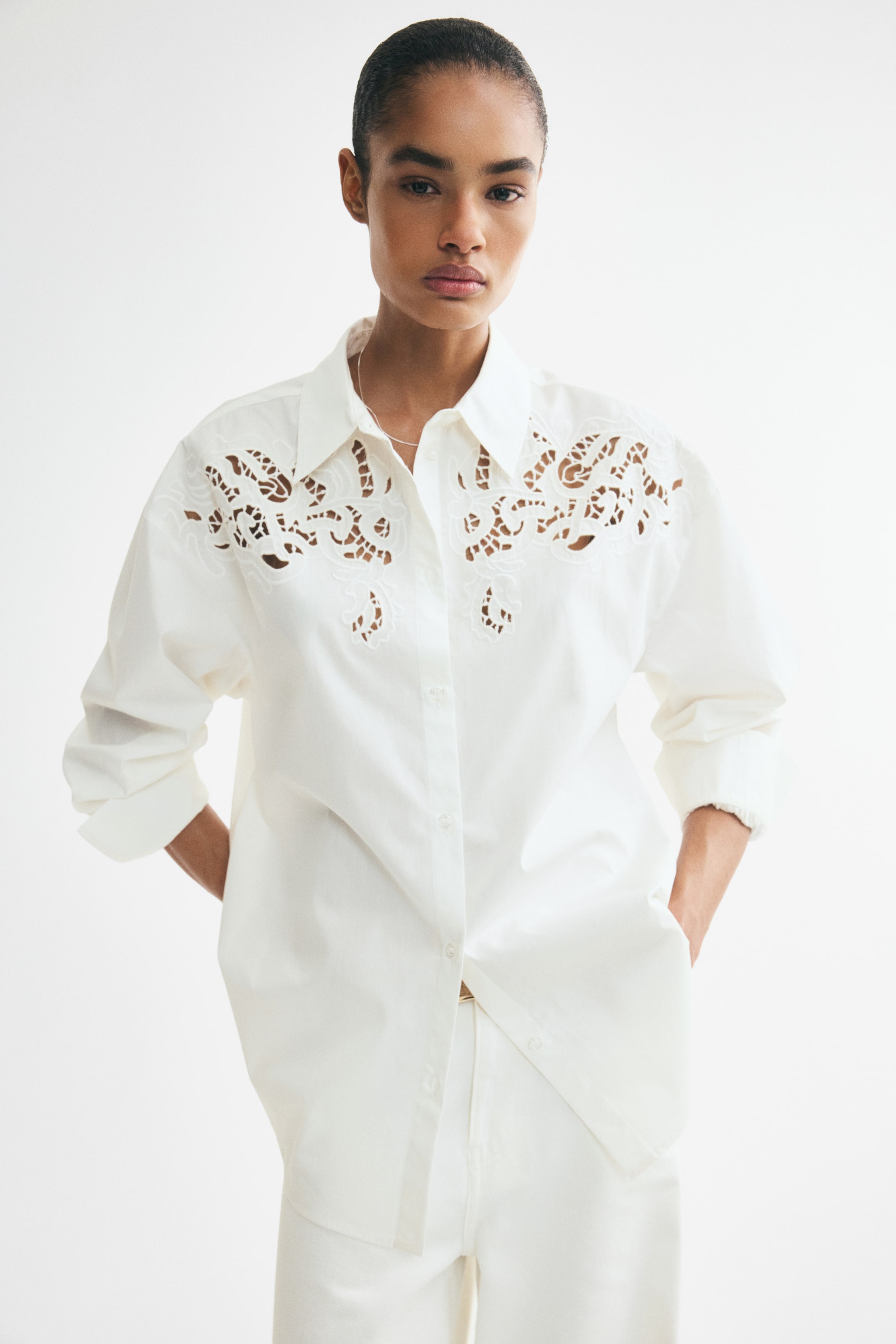 Oversized Shirt with Eyelet Embroidery
