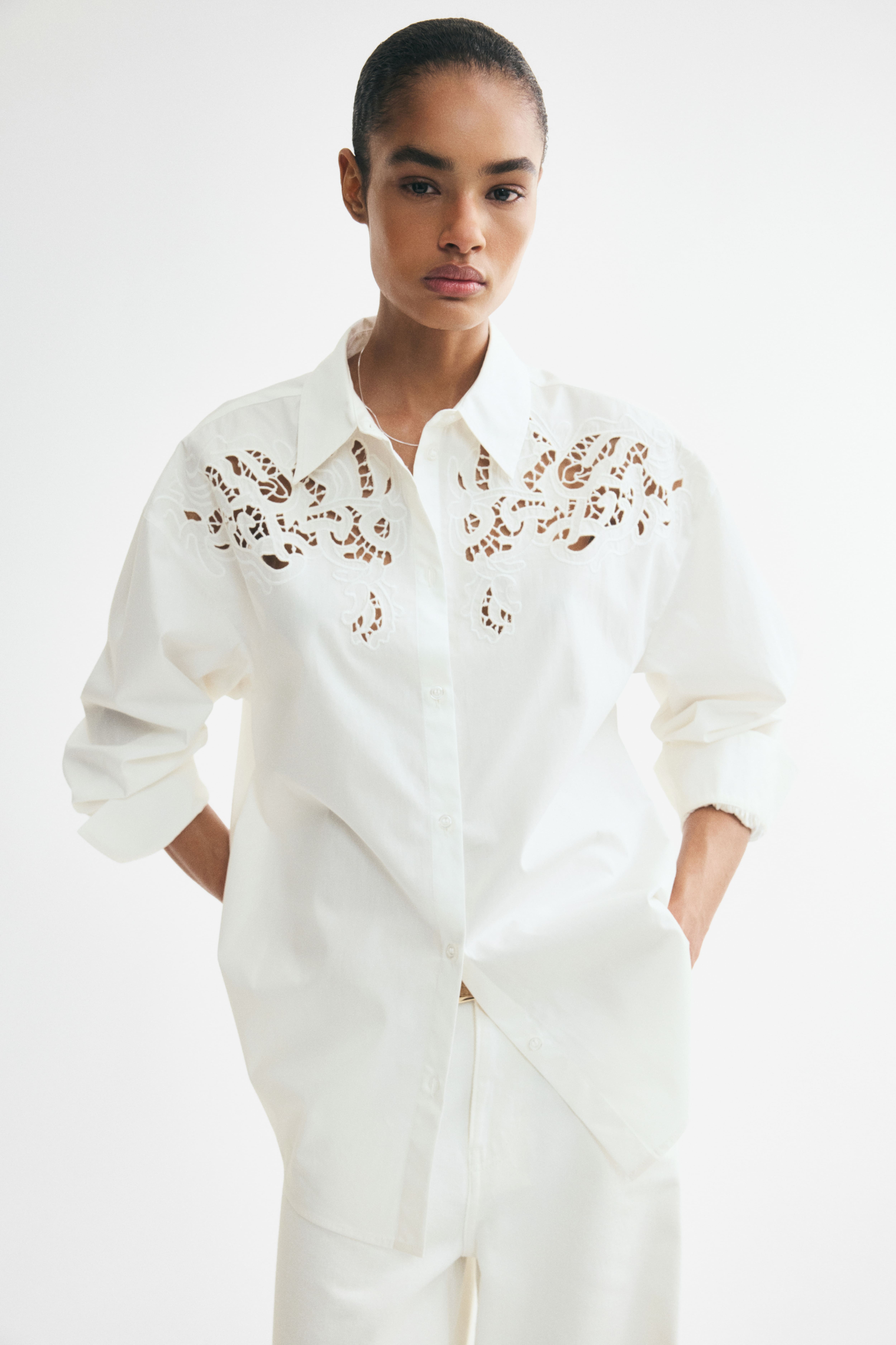 Oversized Shirt with Eyelet Embroidery