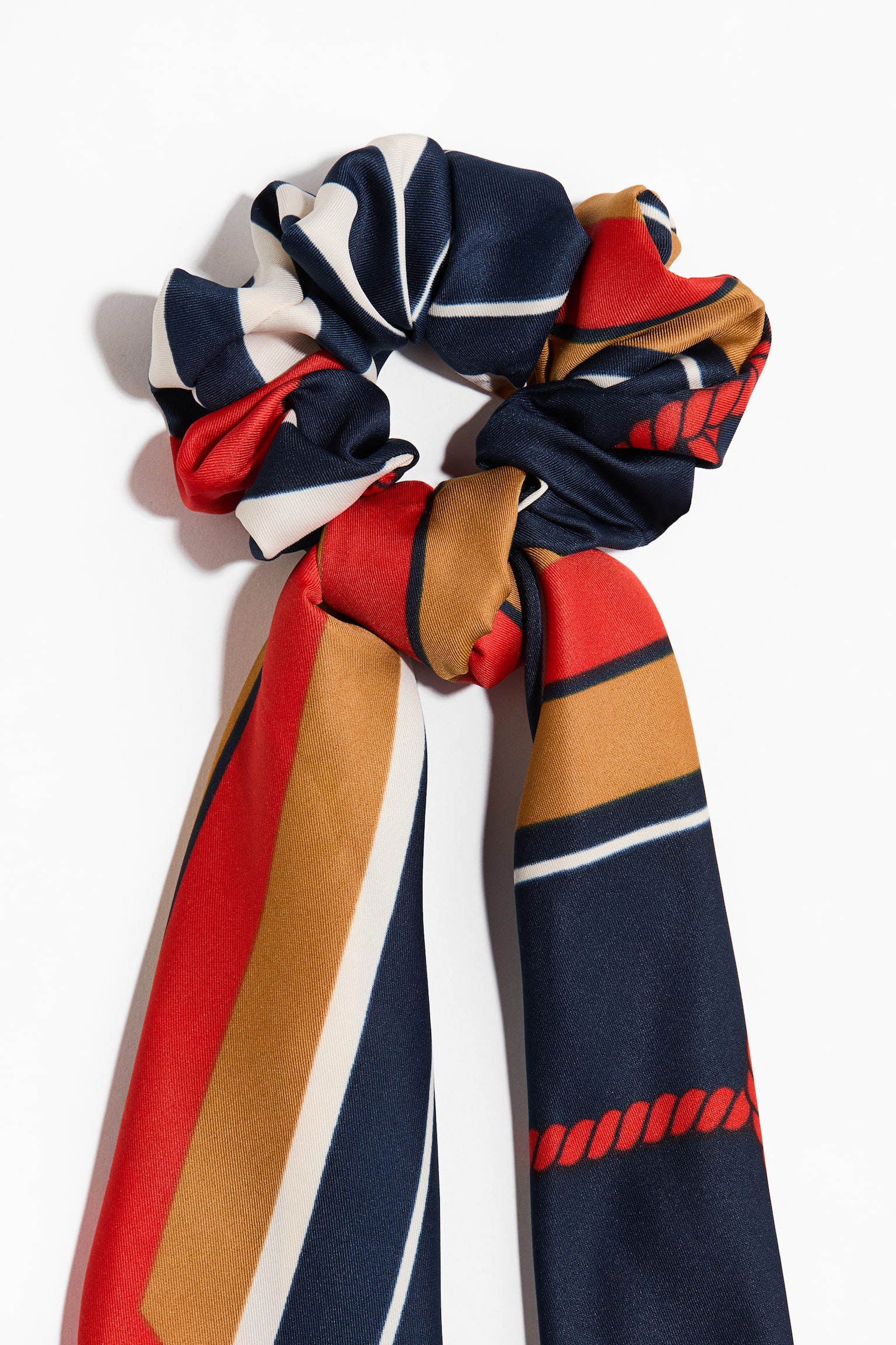 Гумка для волосся з прикрасою-хусткою - Темно-синій/червоний/бежевий - 2