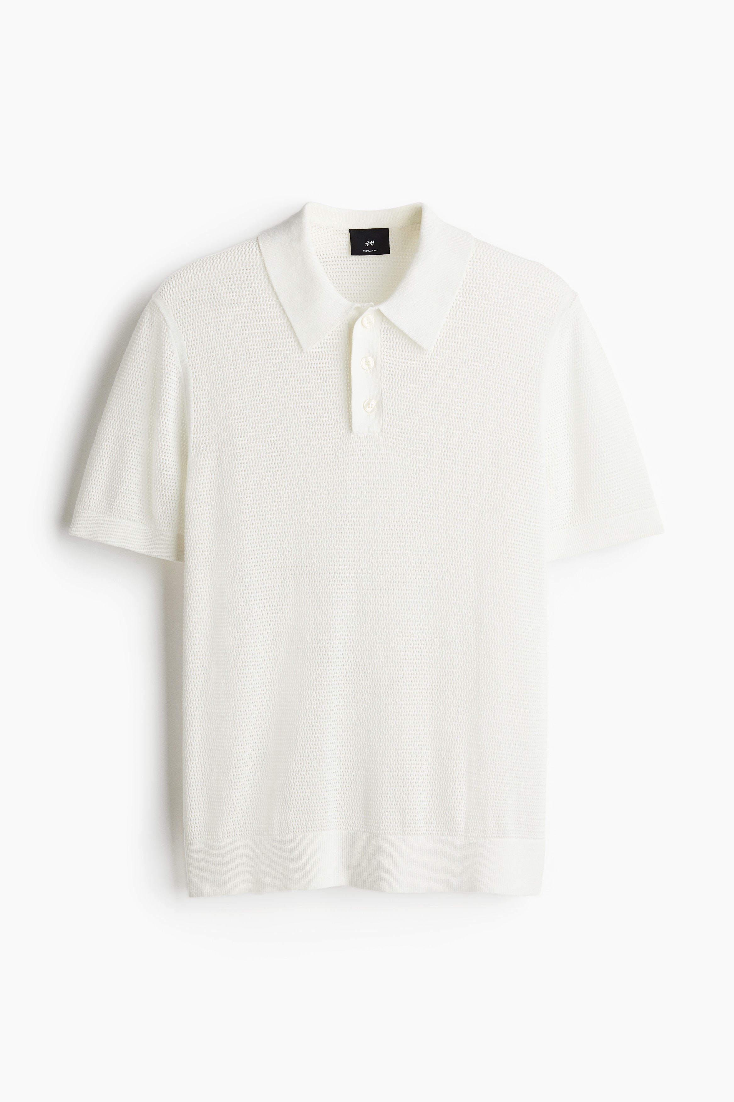 Regular Fit Hole-knit polo shirt - White/Light blue