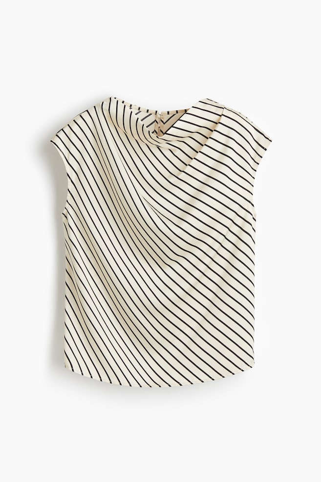 Cap-sleeved satin blouse - Cream/Striped - 1