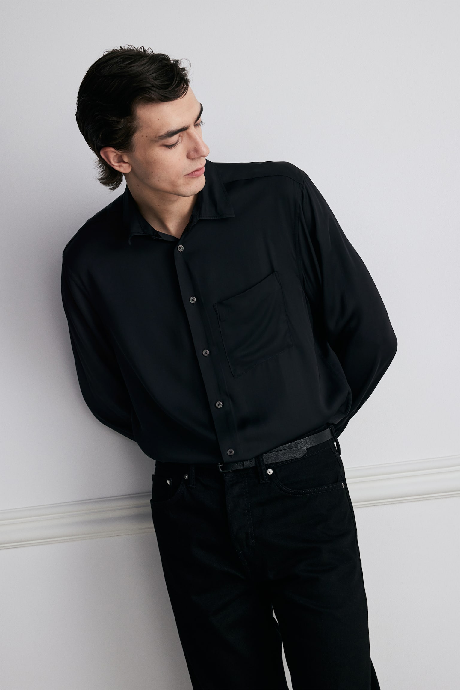 Regular Fit Satin shirt - Black/Cream/Beige - 1