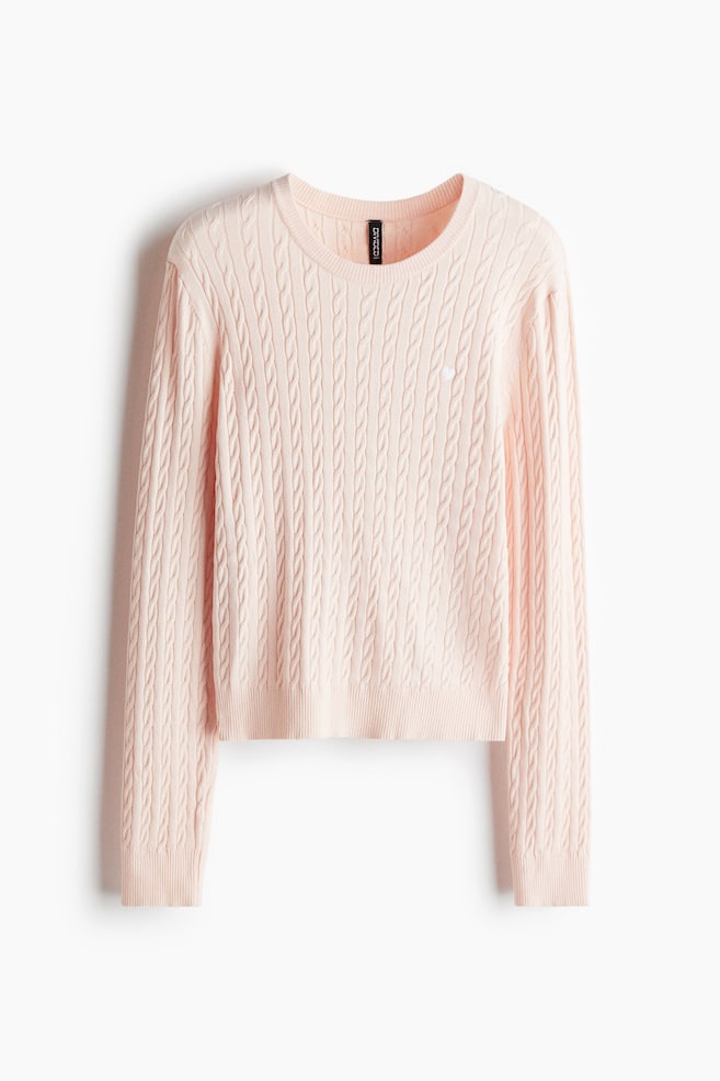 Pull en maille torsadée - Rose clair/Blanc/Gris foncé - 1