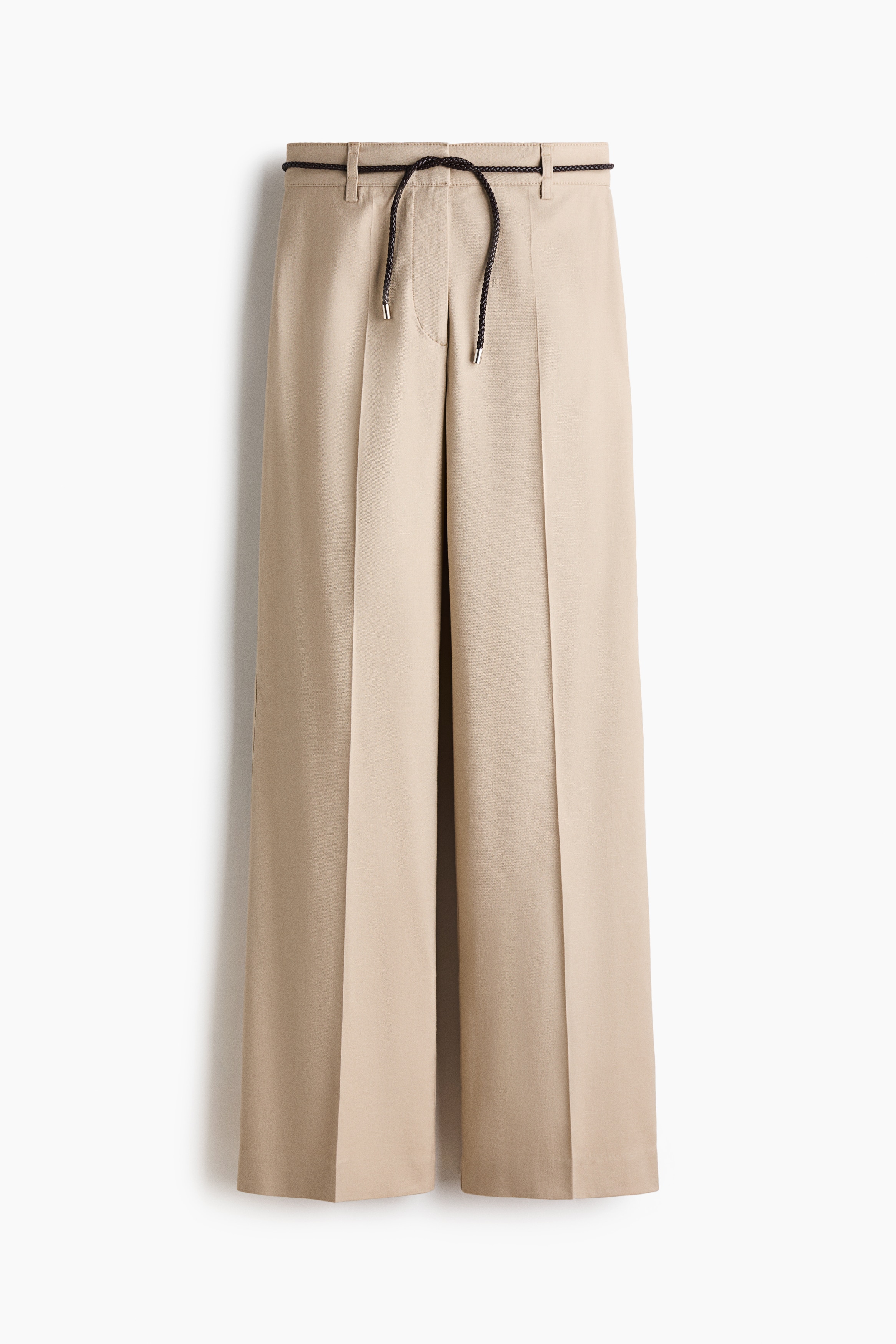 Linen-Blend Bootcut Pants - Beige/Khaki green