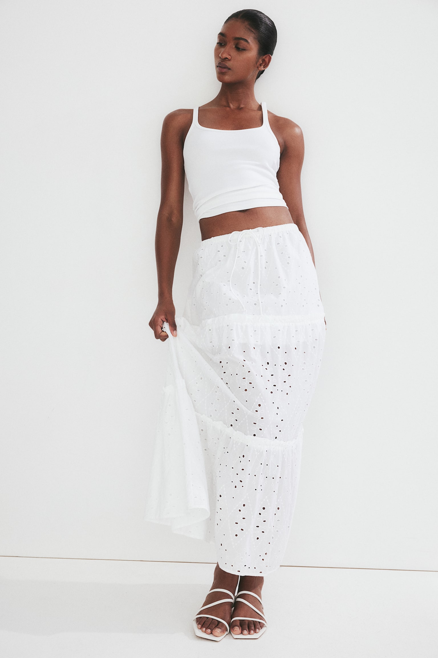 Broderie Anglaise Skirt - White - 4