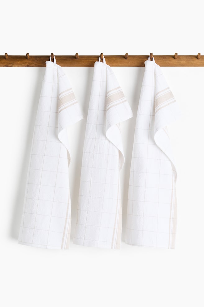 3-pack cotton tea towels - Light beige/Checked/Black/Checked/Dusty blue/Checked - 1