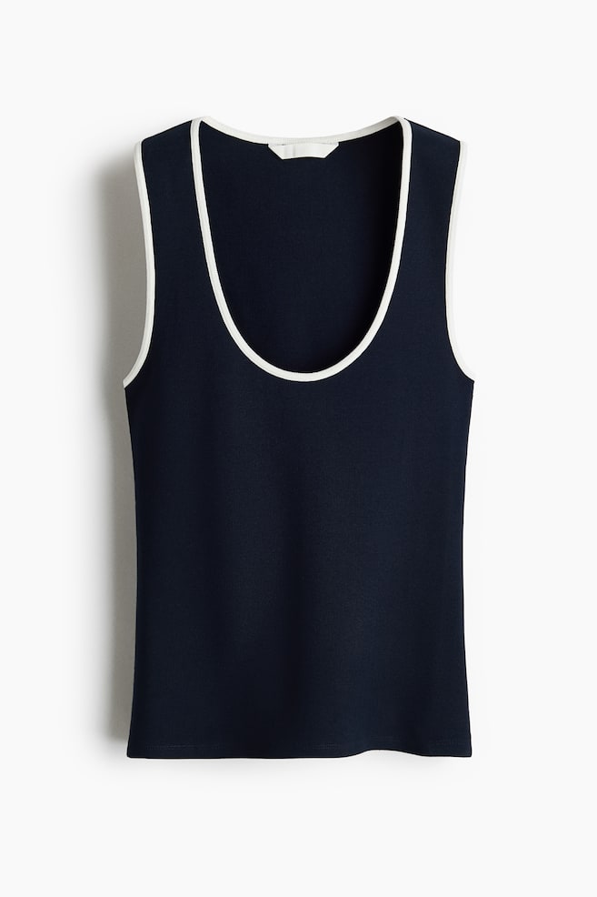 Ribbed Cotton Tank Top - Navy blue/Dark brown - 1