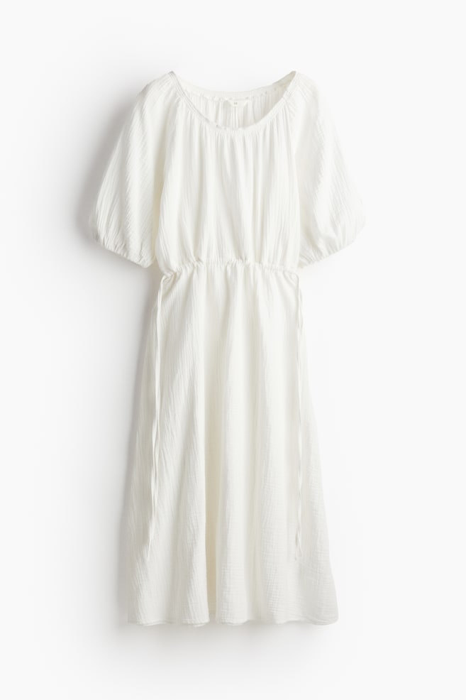 Baumwollkleid mit Kordelzügen - Weiß - 1