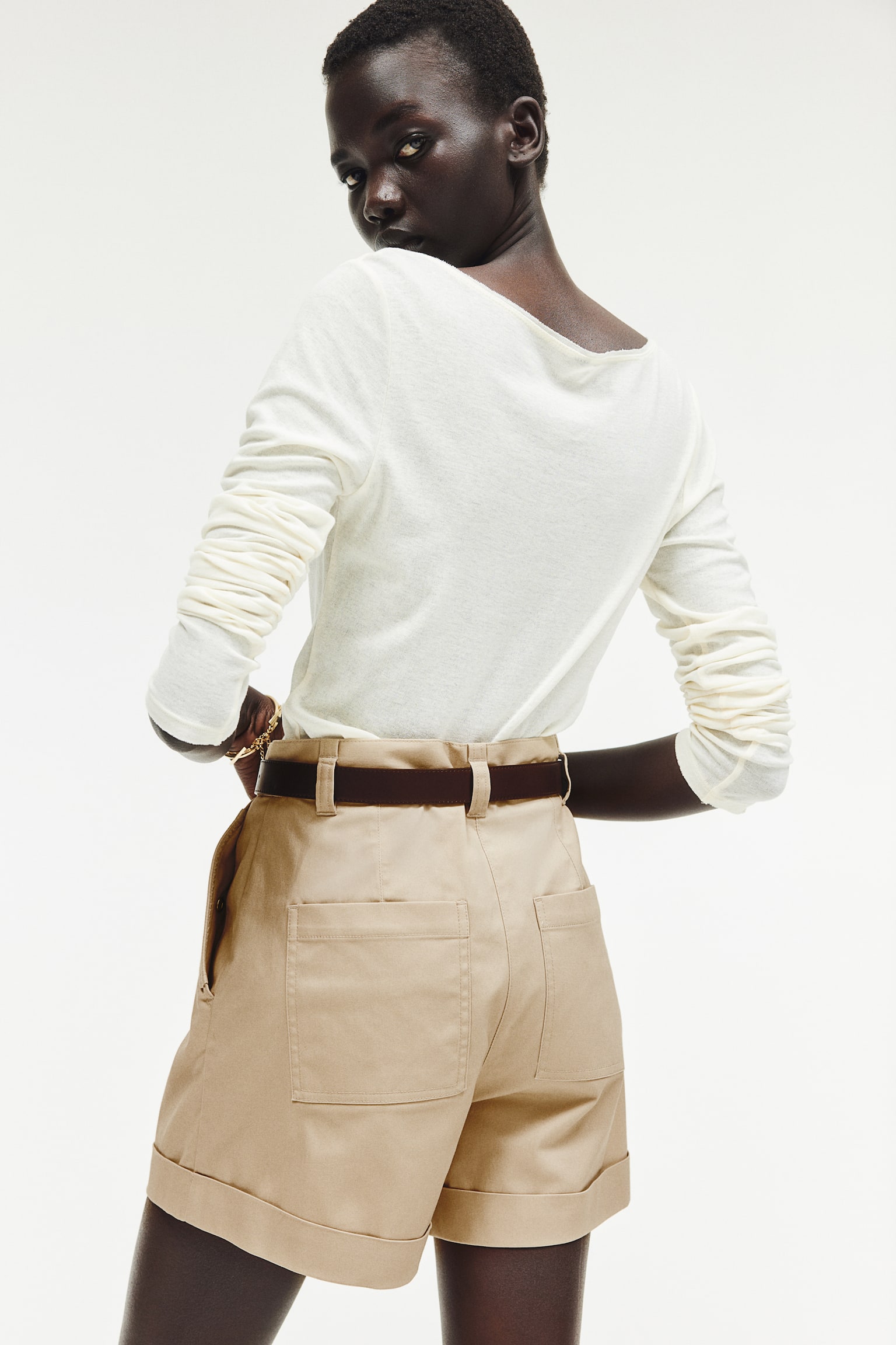 Belted cargo shorts - Beige - 7