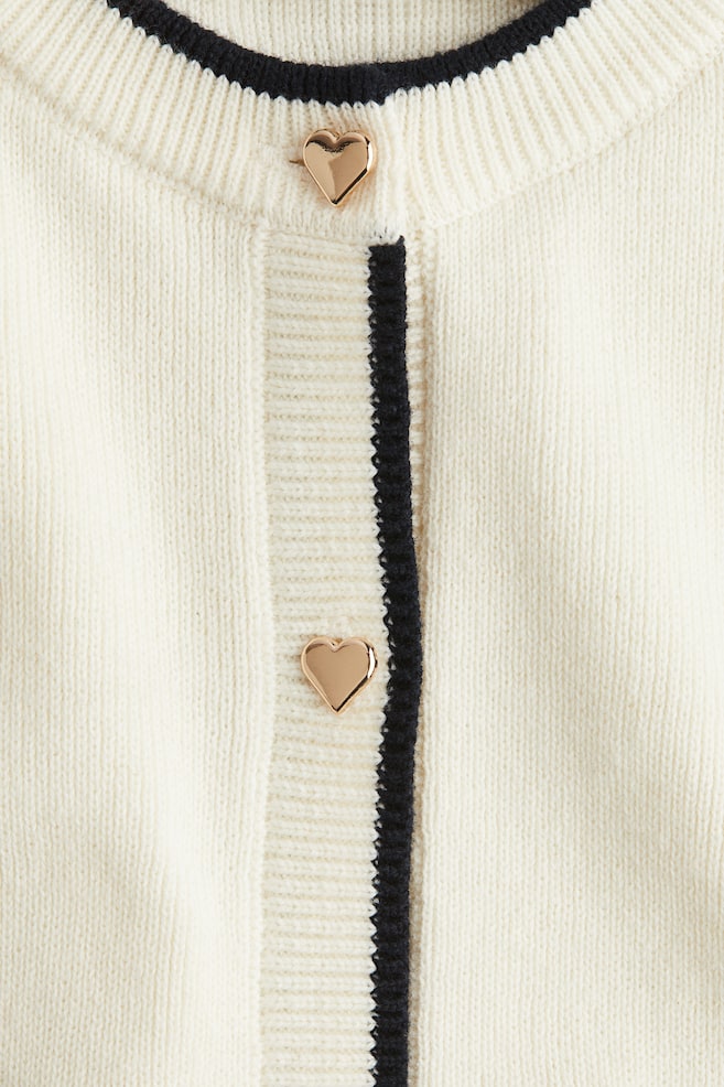 Fine-Knit Cardigan-Cream/black - 2