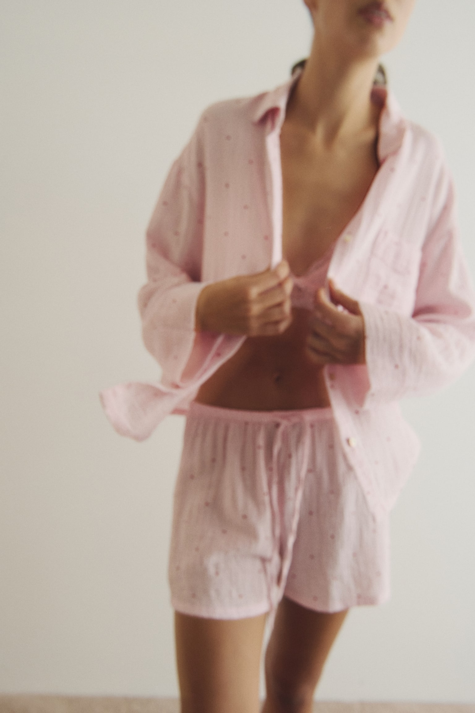 Gömlek ve Şortlu Pijama Takımı - Açık pembe/Kalpler/Açık tozlu mavi - 3