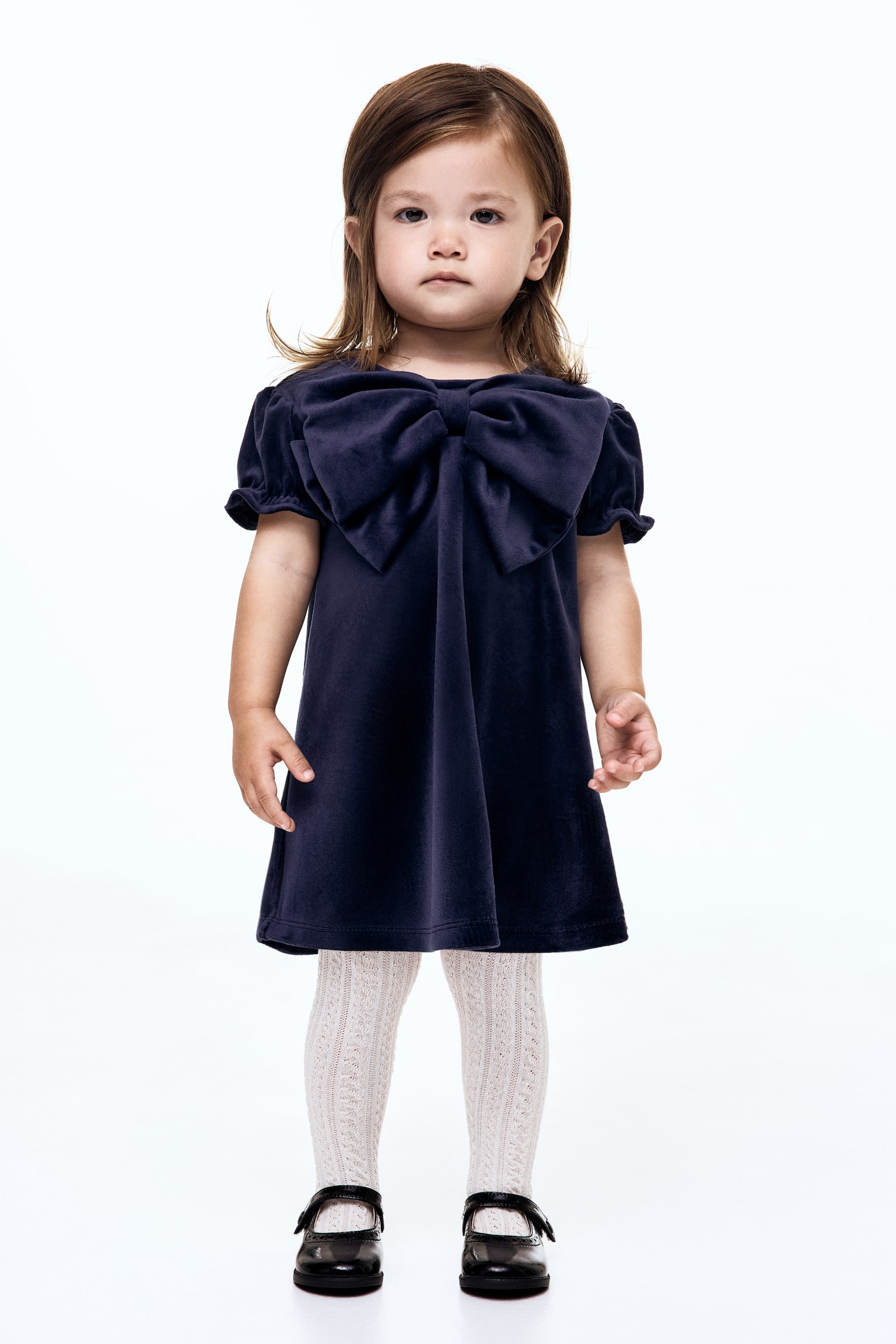 Bow-detail velour dress - Navy blue/Dark red