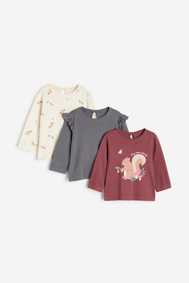 3-pack cotton jersey tops - Dark pink/Squirrel/Pink/Floral/Dusty green/Floral/Light beige/Leopard print/dc - 1