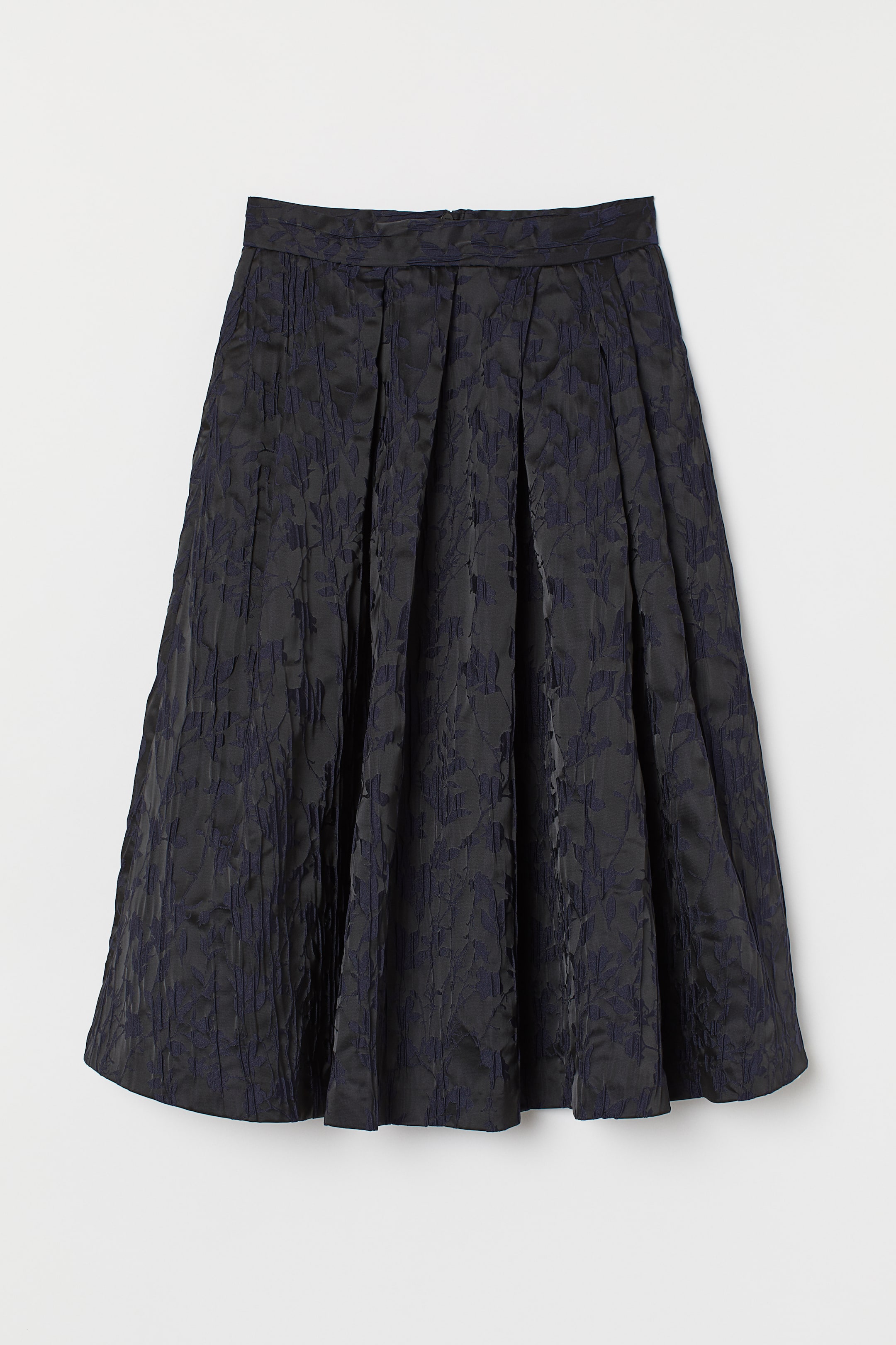 Jacquard-weave skirt - High waist - Midi - Black/Blue patterned ...