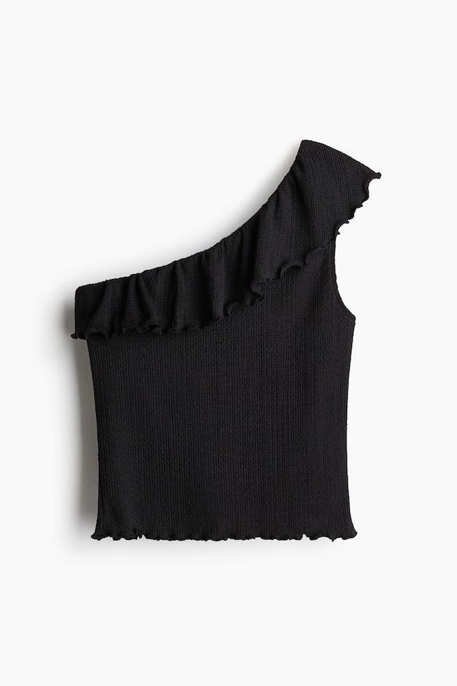 Flounced one-shoulder top - Black/Light pink/Cream - 1