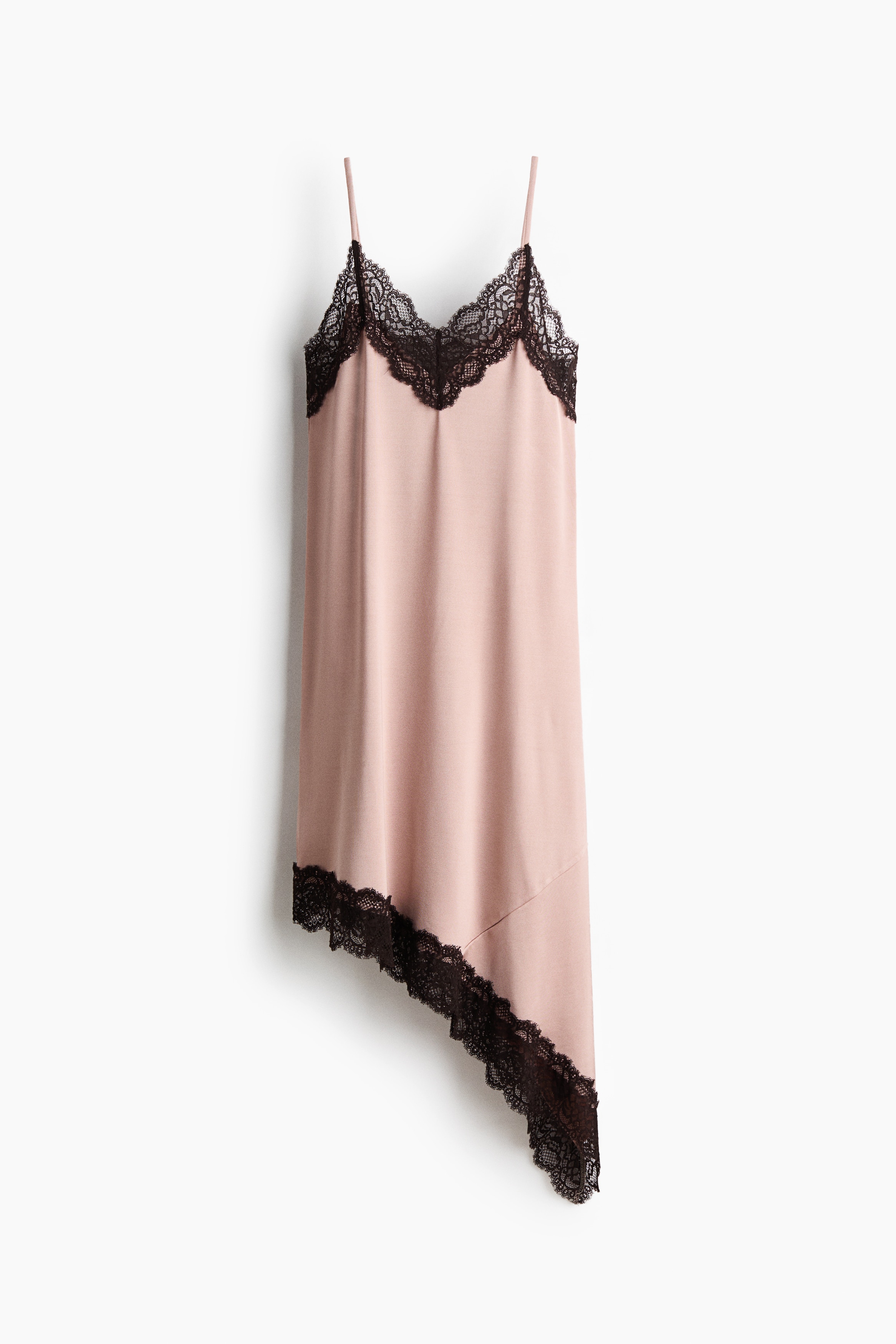 Lace-Trimmed Slip Dress - Light pink/Dark brown/black/Dark brown/Pale powder pink
