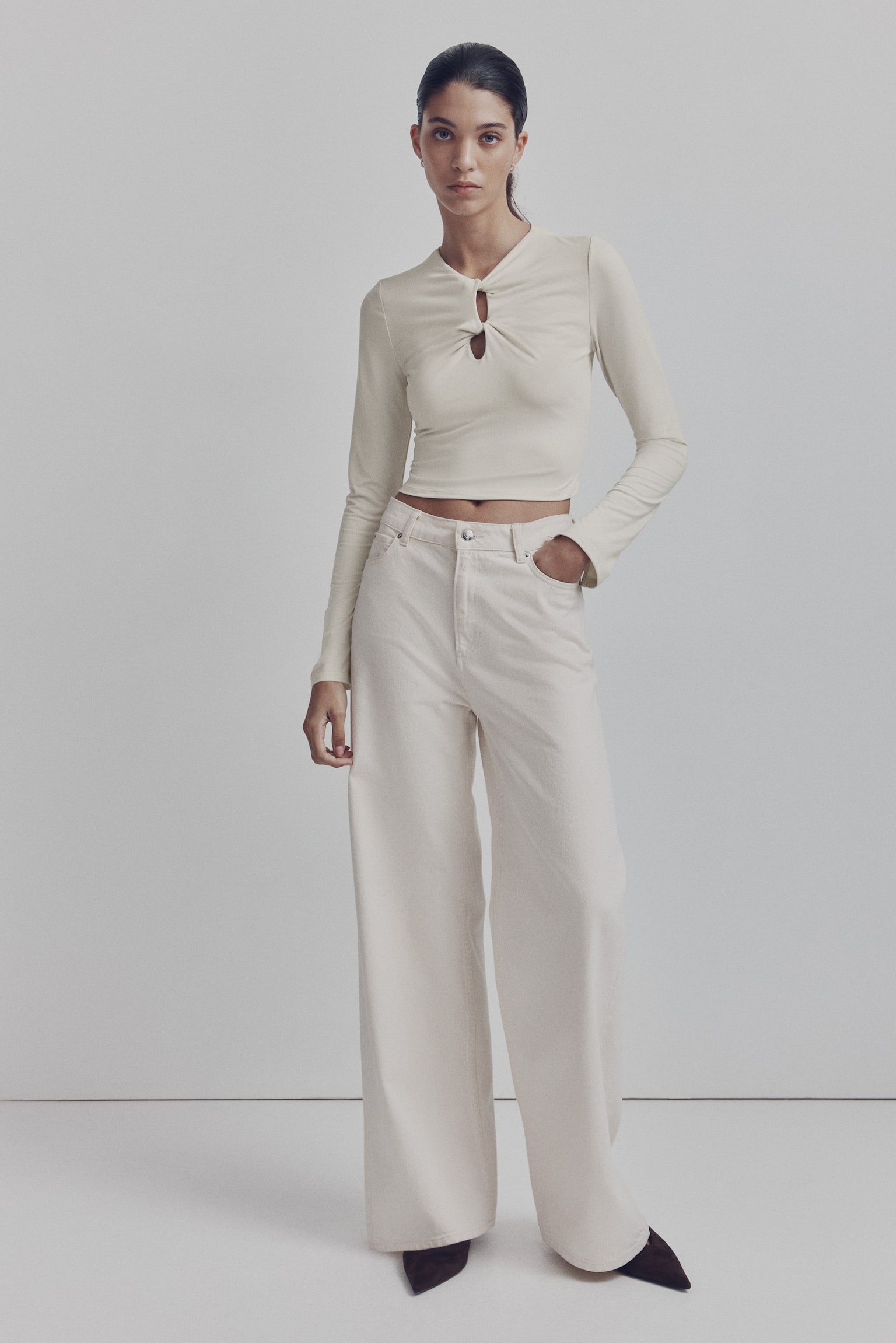 Twist-detail top - Cream/Black/Brown - 4