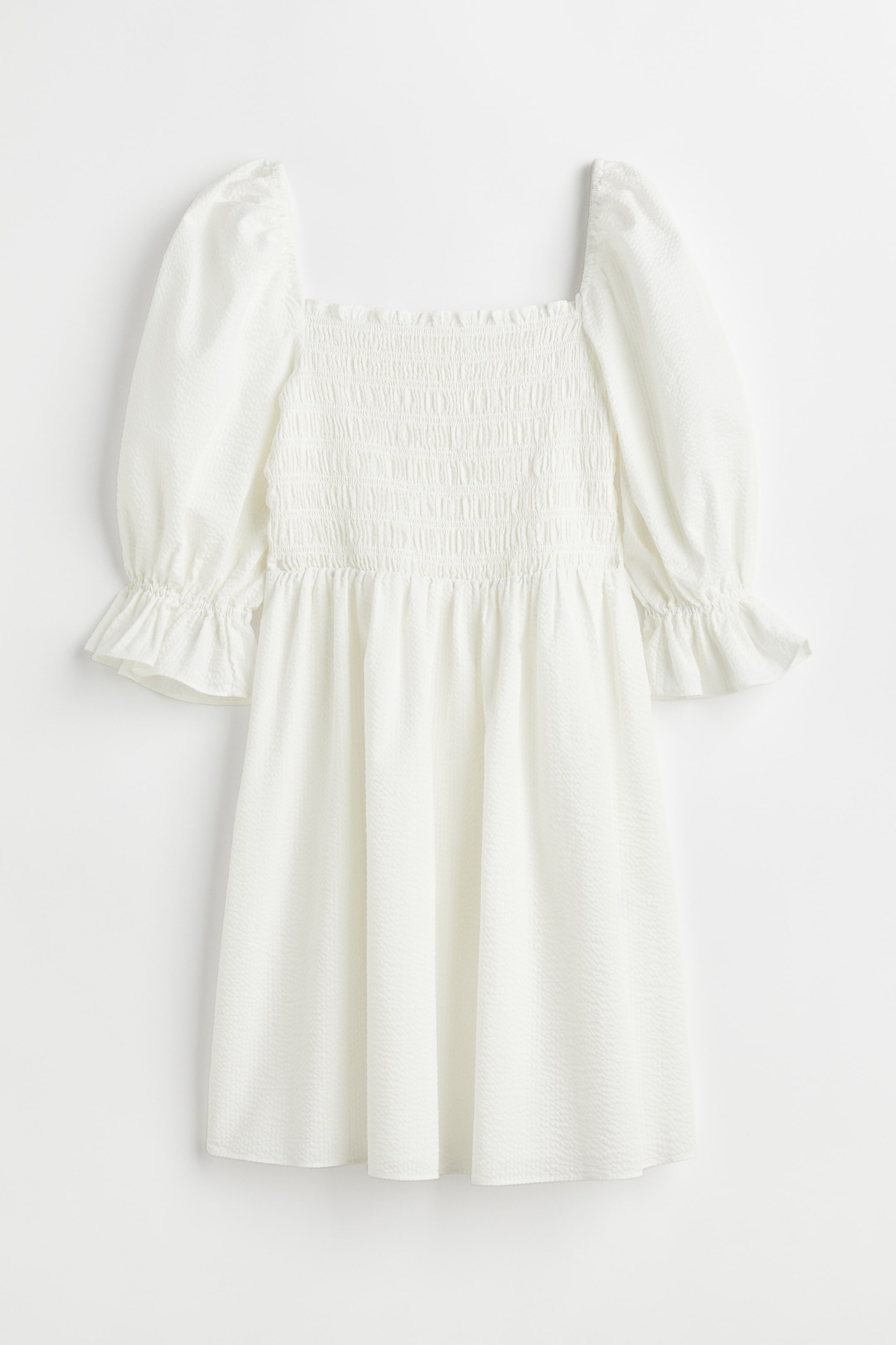 View larger image: Puff-sleeved seersucker dress - White - Ladies | H&M MY 1