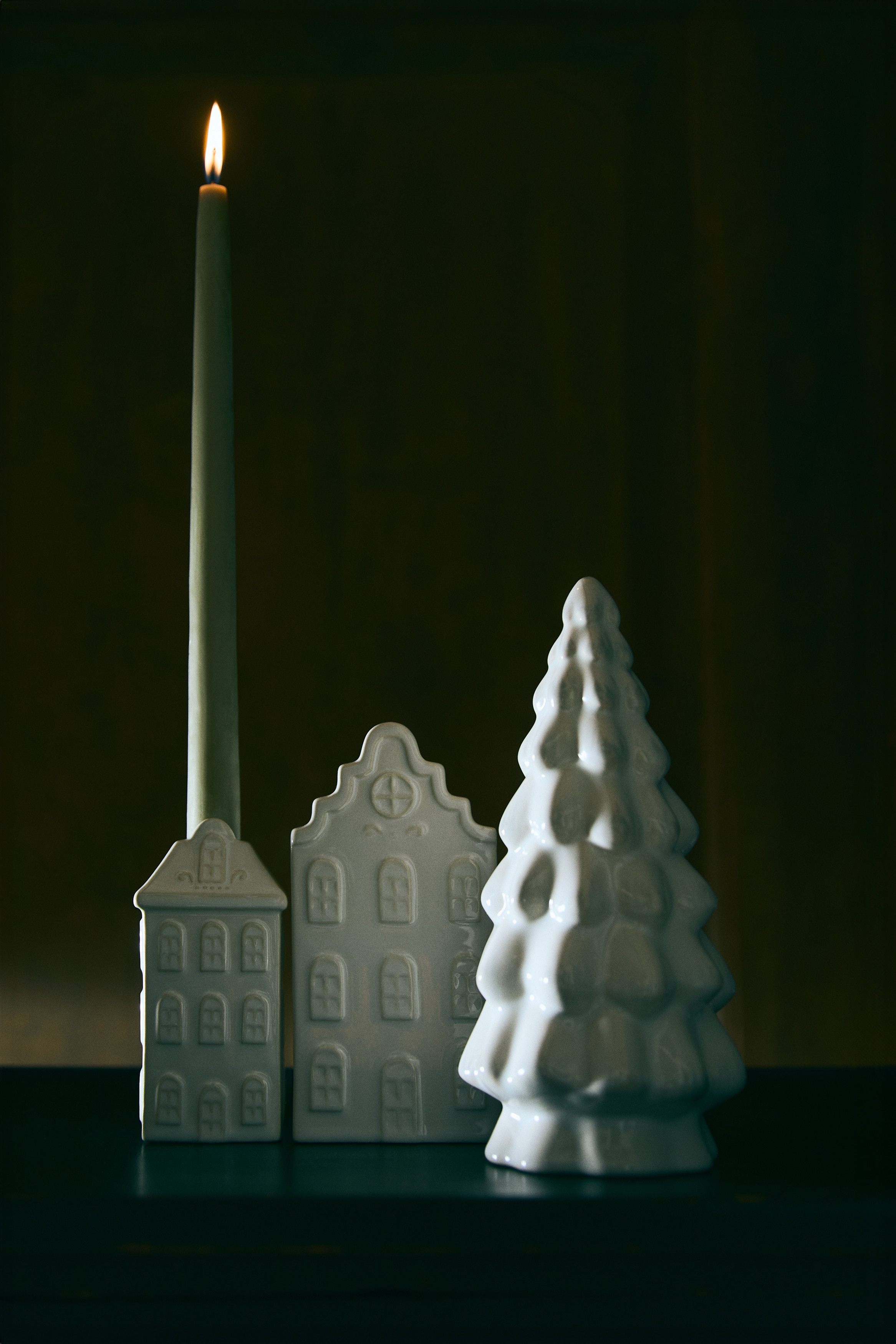 Bougeoir figuratif en grès cérame - Blanc/Blanc/ours polaire/Vert/nœud