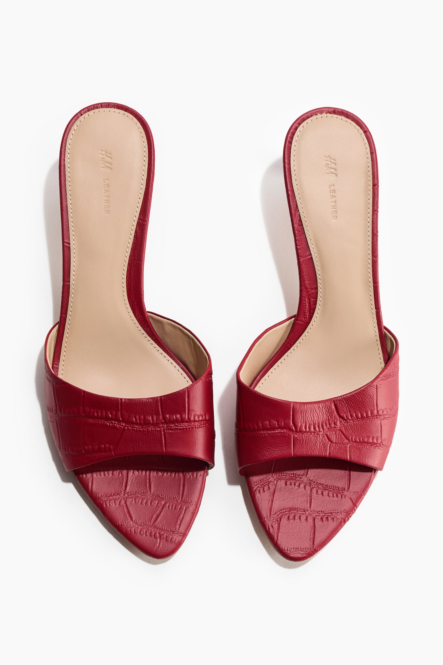 Heeled leather sandals - Dark red/Faux crocodile - 3