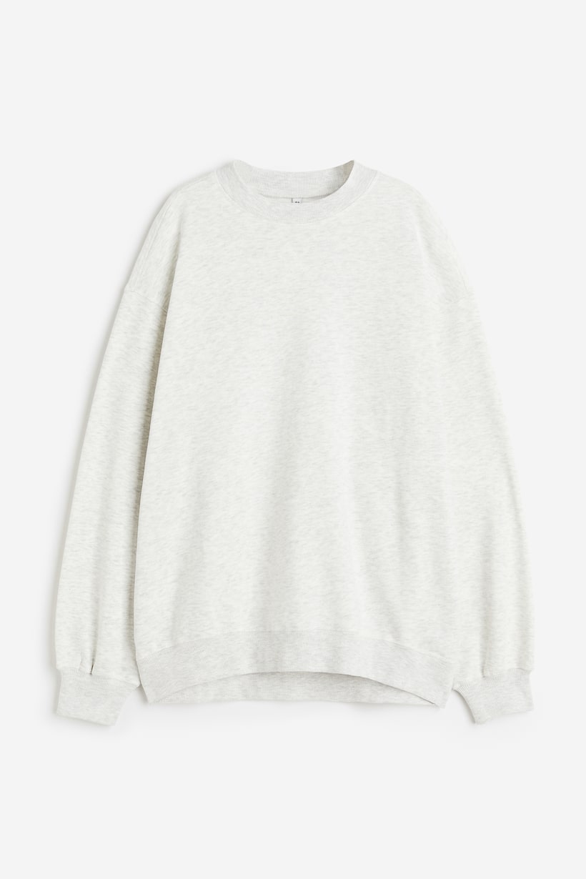 Oversized Sweatshirt - Round Neck - Long sleeve - Light gray melange ...