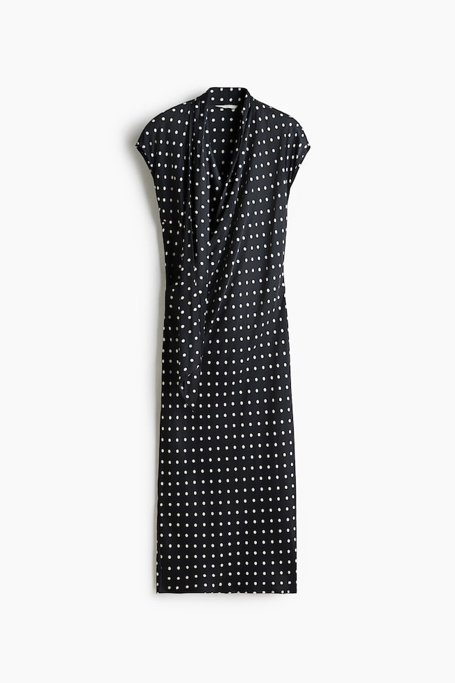 Scarf-detail satin dress - Black/Polka dot/Dark purple/Dark khaki green - 1