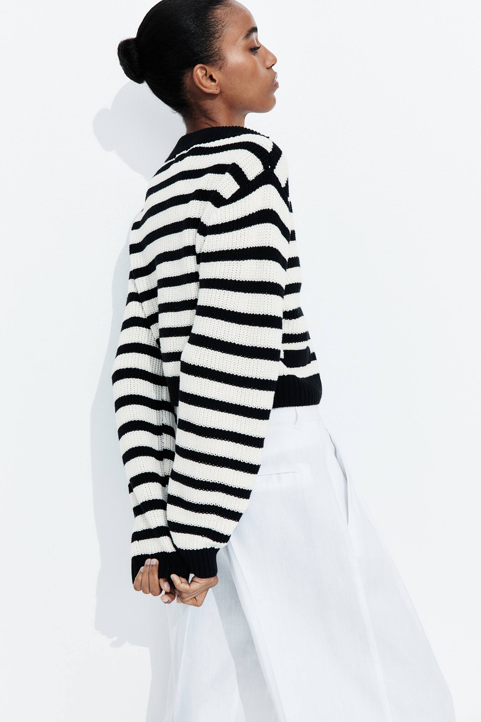 Rib-knit cardigan - White/Black striped - 6