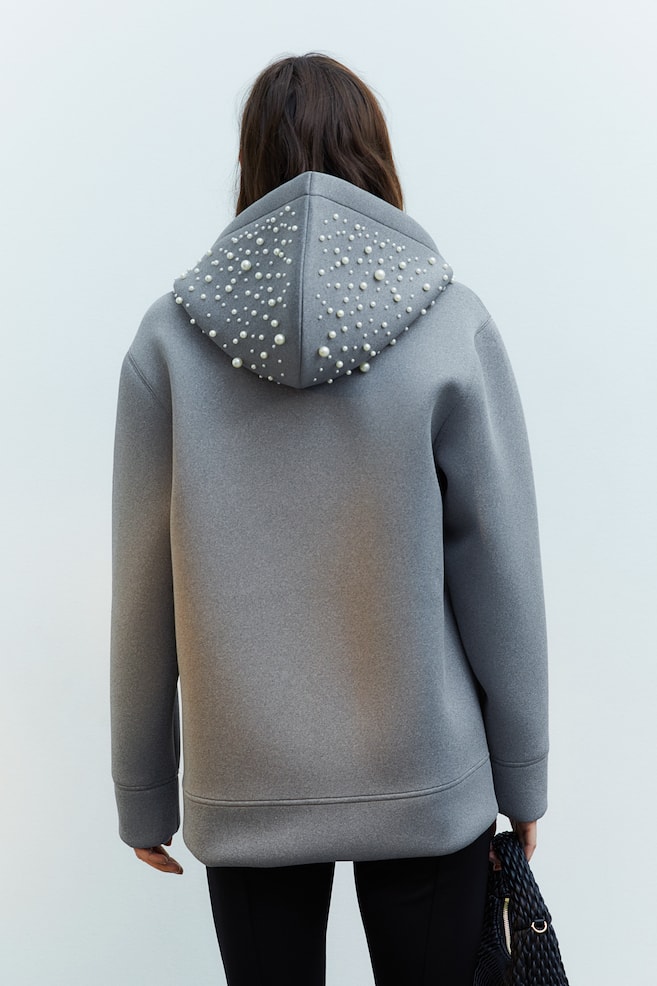Bead-decorated hoodie - Grey - 6
