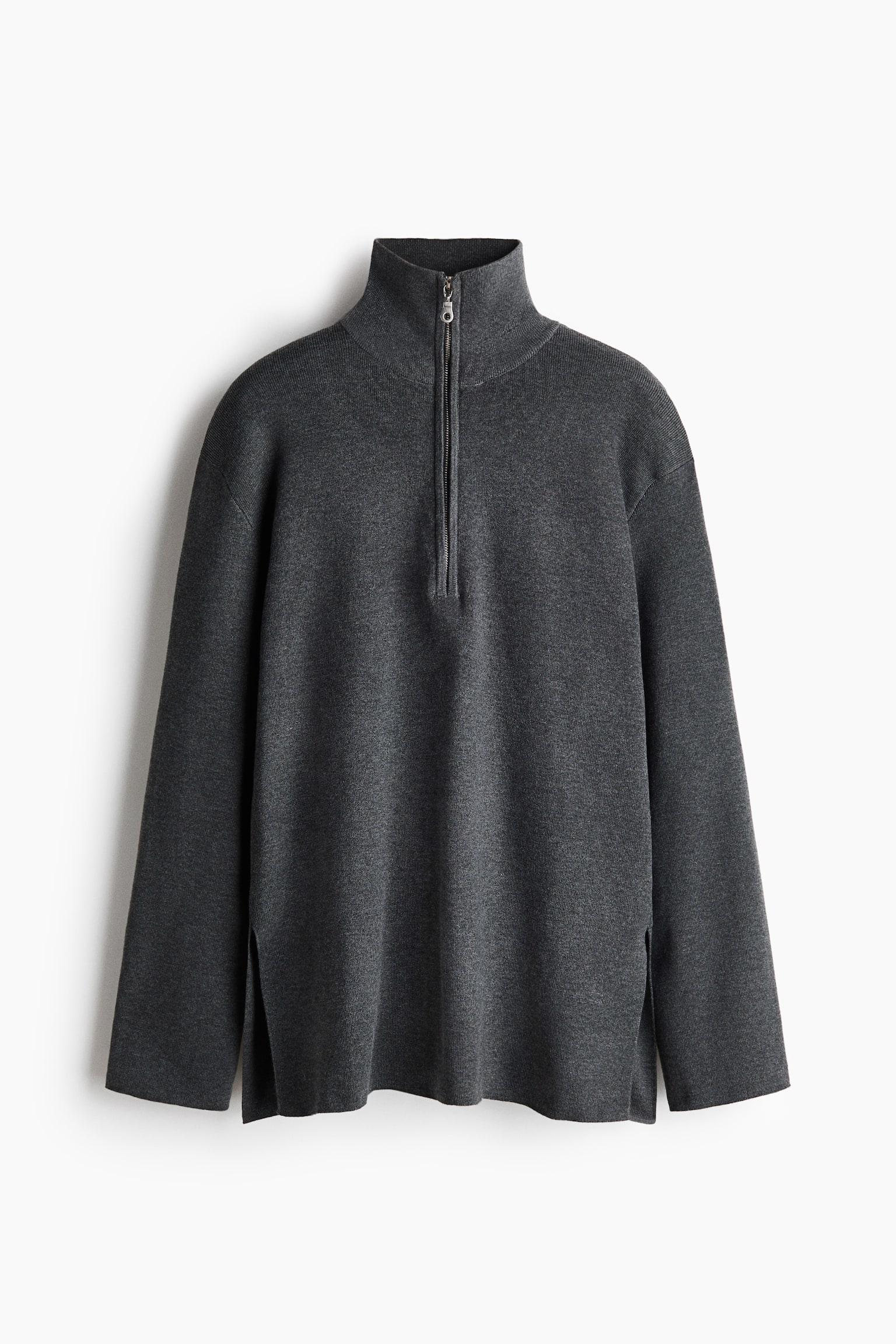 Fine-knit zip-top jumper - Dark grey/Dark brown - 1
