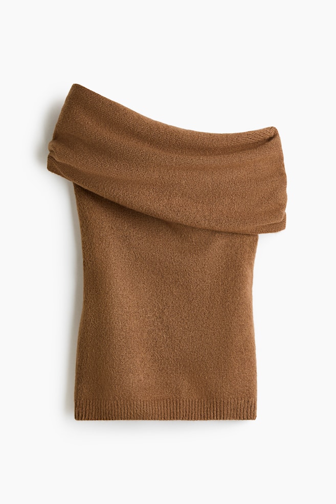 Fine-knit one-shoulder top - Dark beige - 1