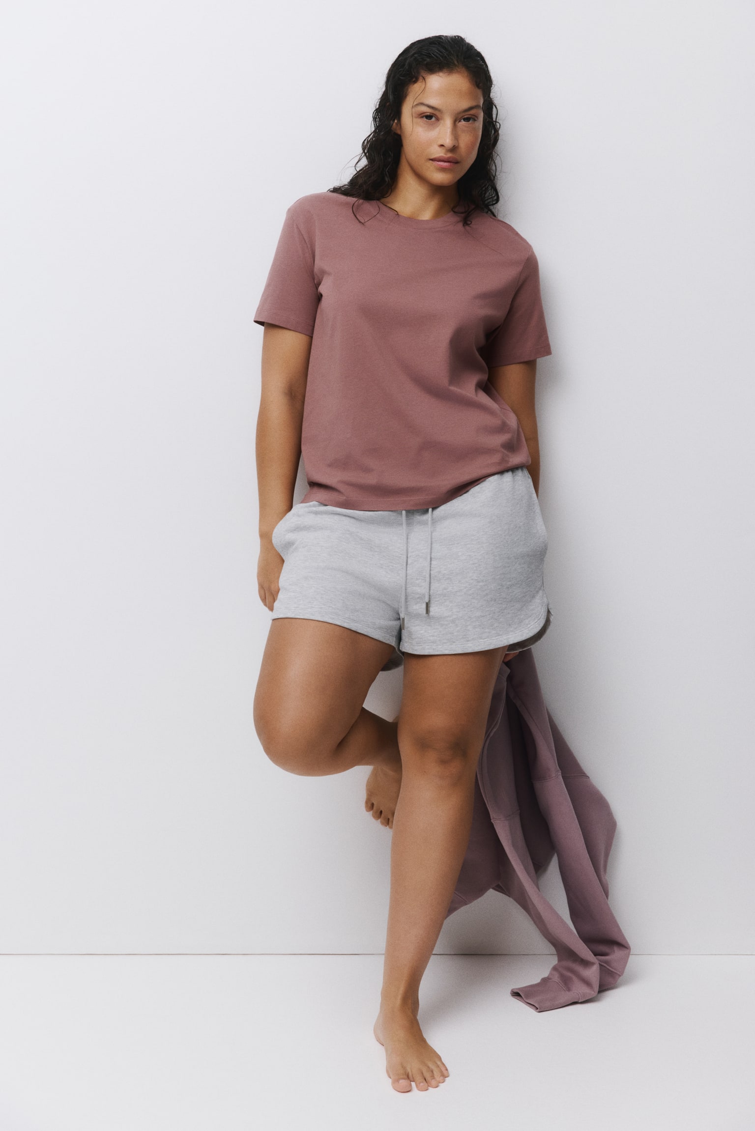 Cotton T-shirt - Dark dusty pink/White/Black/Light turquoise/Navy blue/Light grey marl/White/Navy blue striped/Dark mole/Light beige - 3