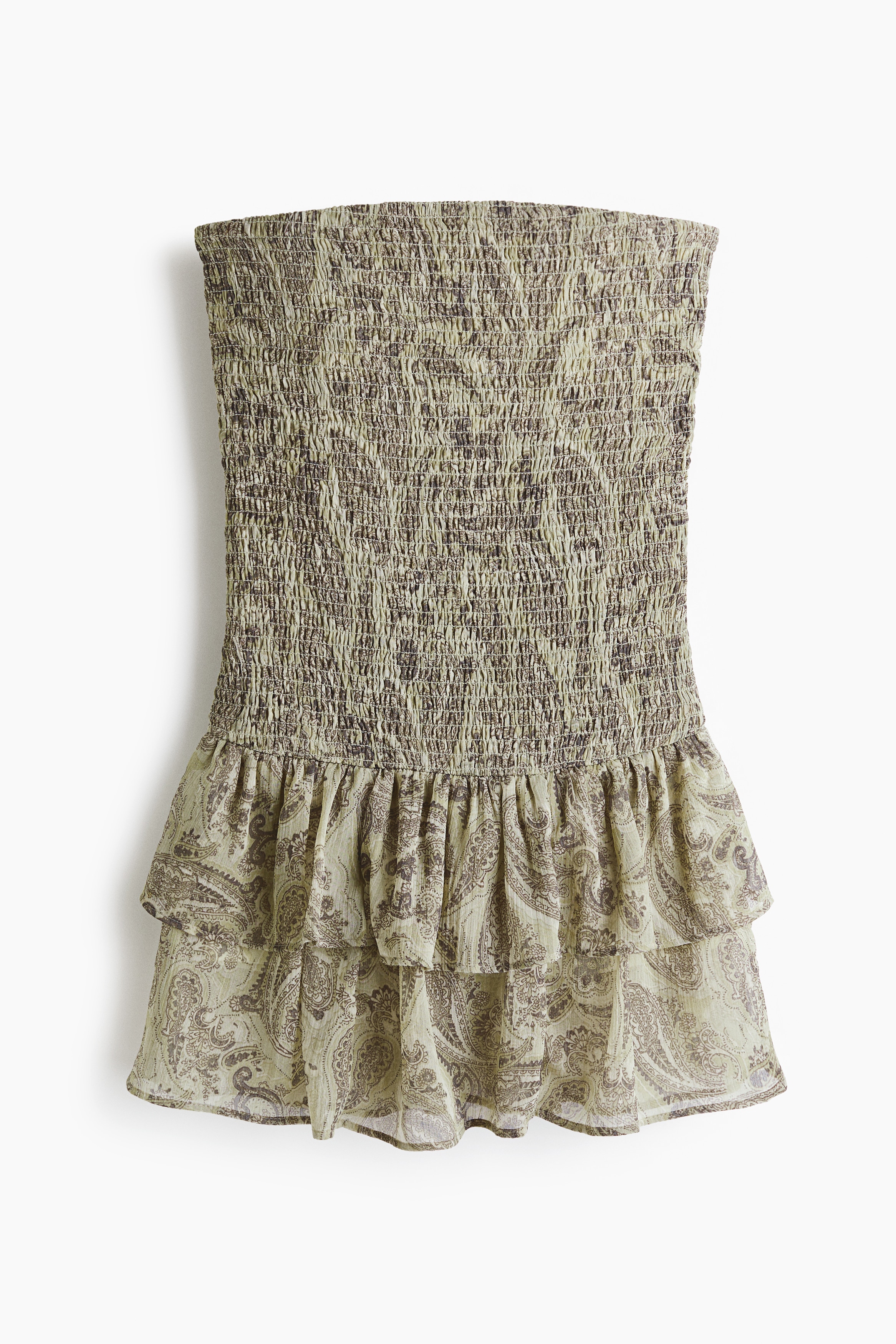 Smocked tiered dress-Dusty green/Paisley-patterned