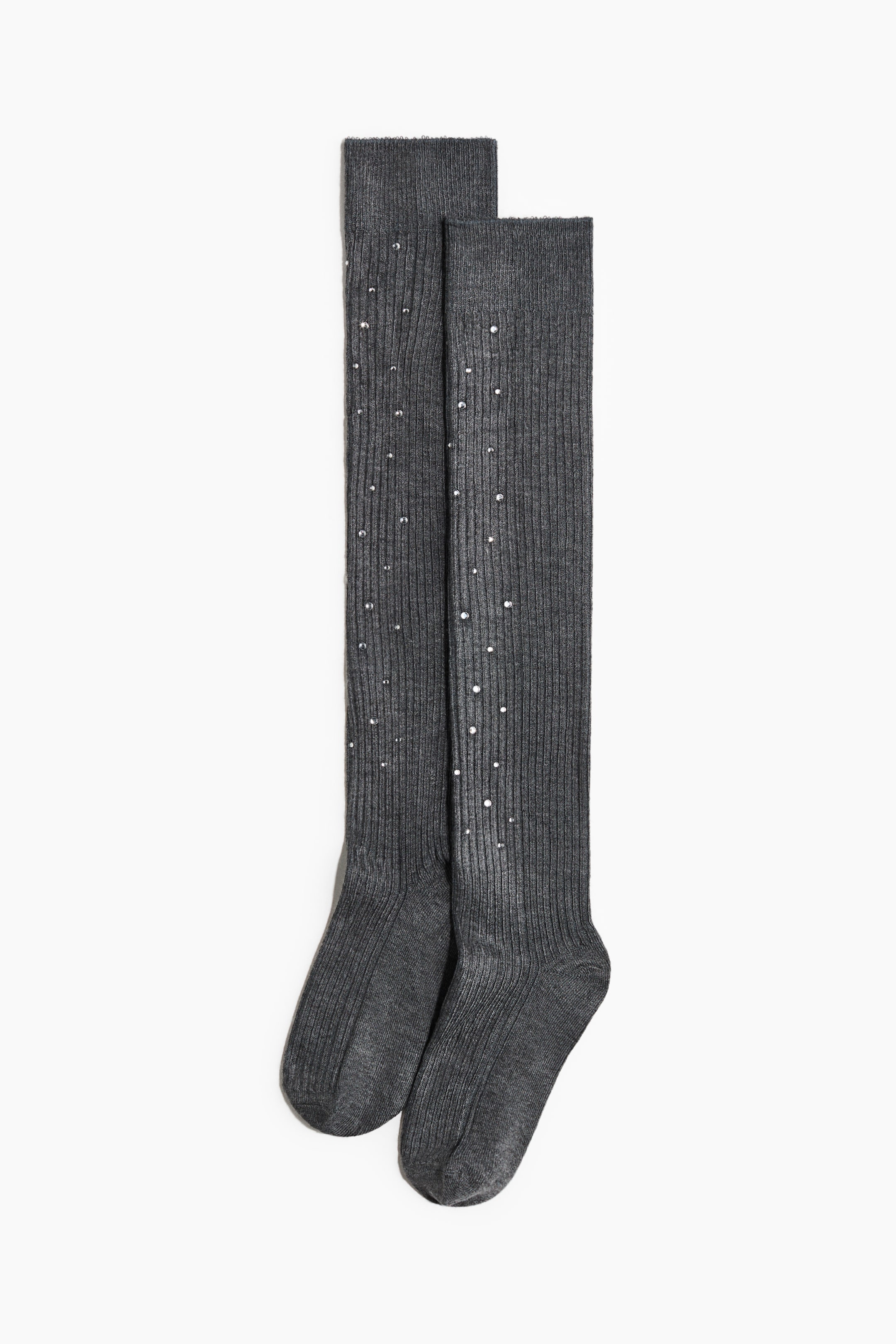 Büyük resmi görüntüle: İşlemeli Diz Boyu Çorap - Gri kırçıllı - KADIN | H&M TR 1