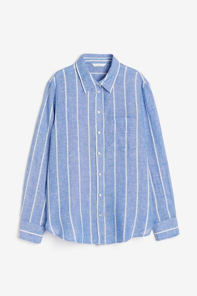 Camicia in lino - Blu/bianco righe/Nero/Bianco/Beige chiaro/dc - 2