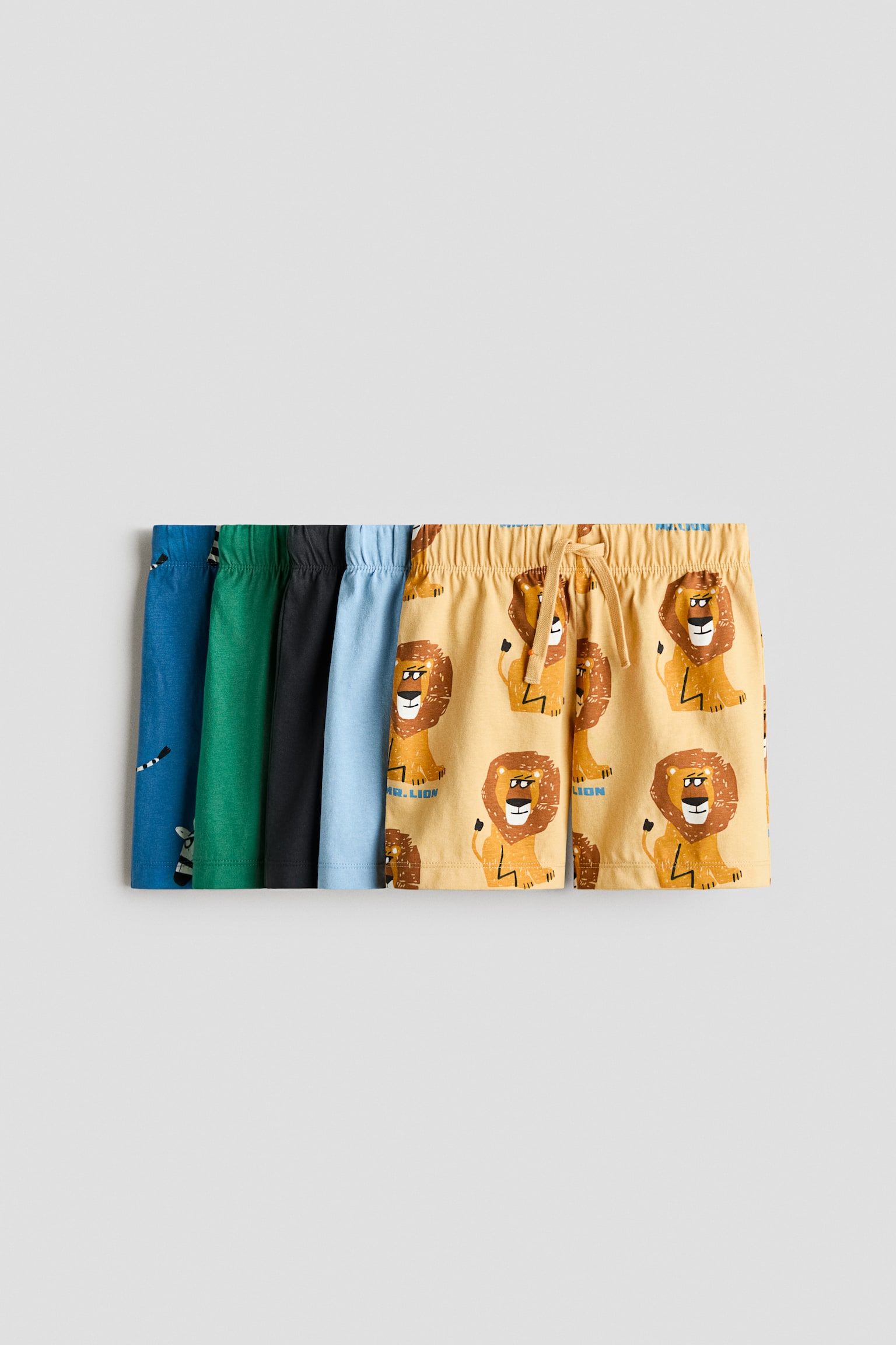 5-pack pull on-shorts - Gul/Løver/Lys gul/Il Limone/Mørk turkis/Sebraer/Rød/Blå