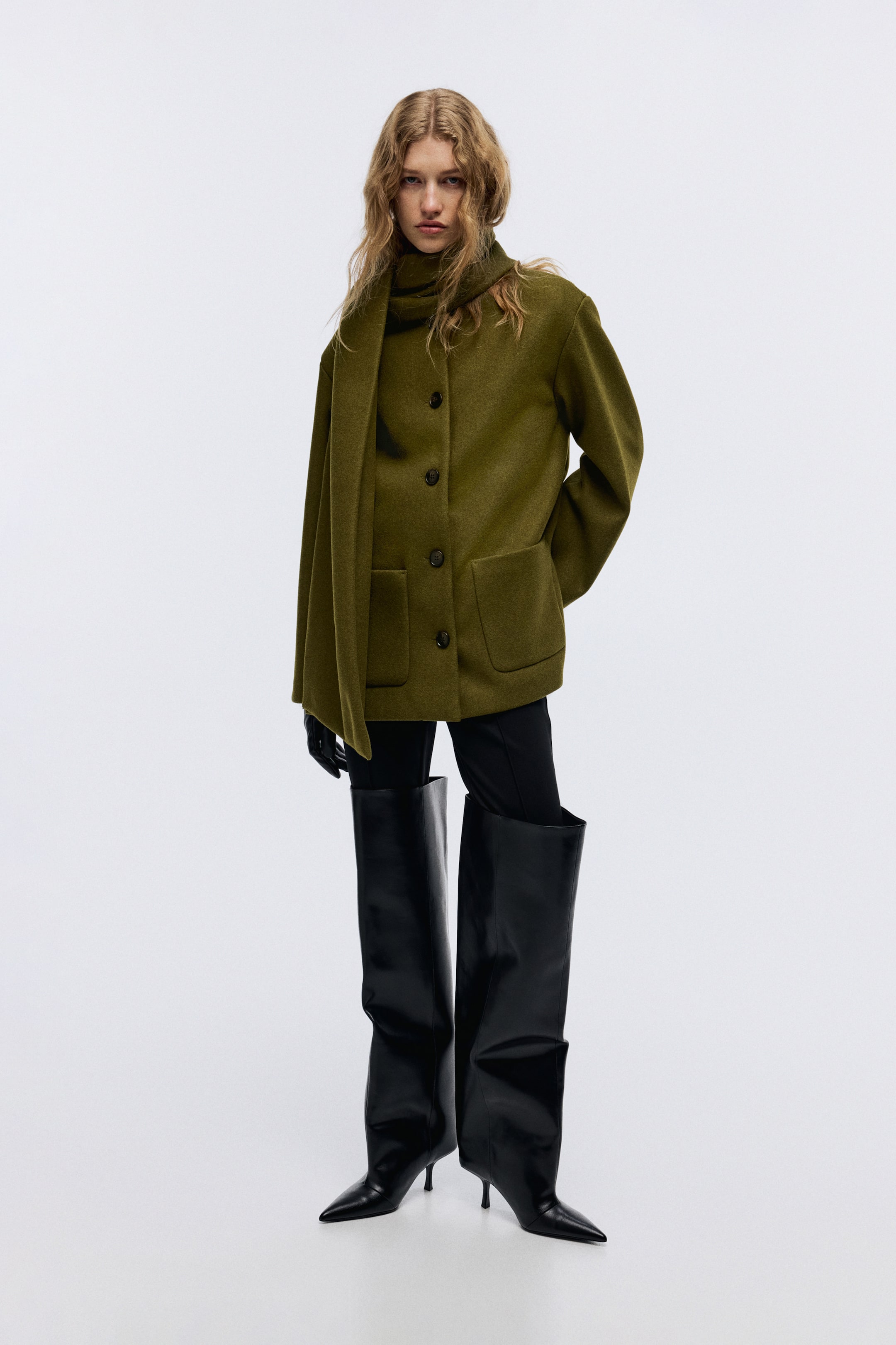 Ampliar la imagen: Abrigo con bufanda - Verde oliva - Ladies | H&M MX 2