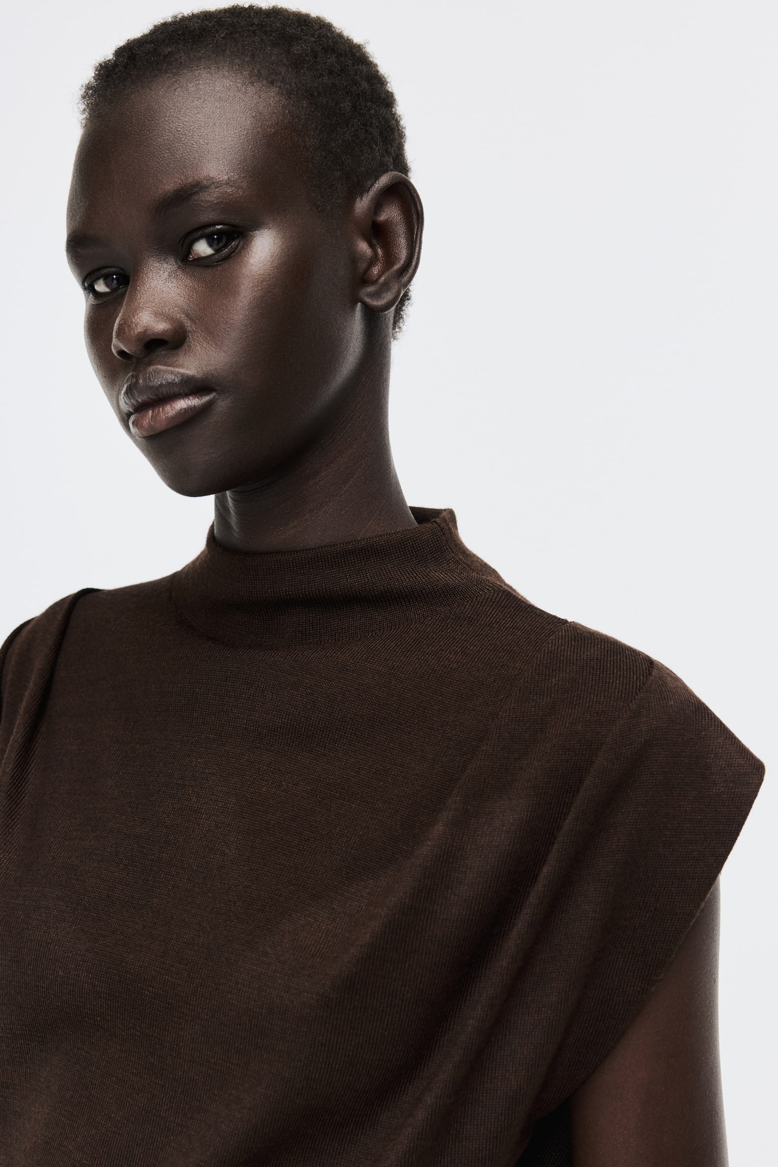 Fine-knit top - Brown/Light beige - 6