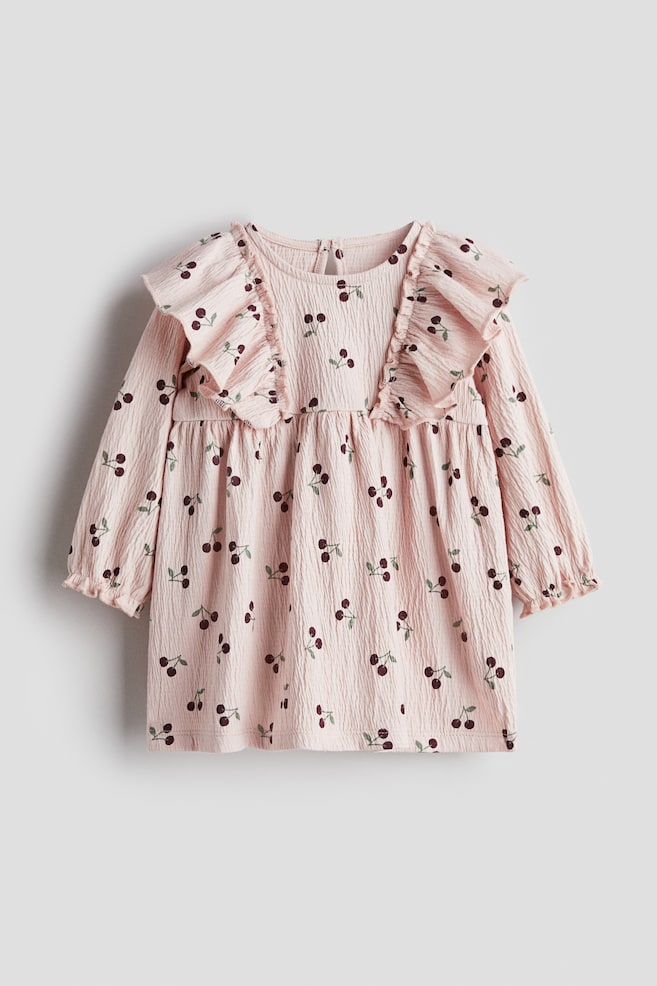 Vestido em algodão enrugado - Rosa claro/Cerejas - 1