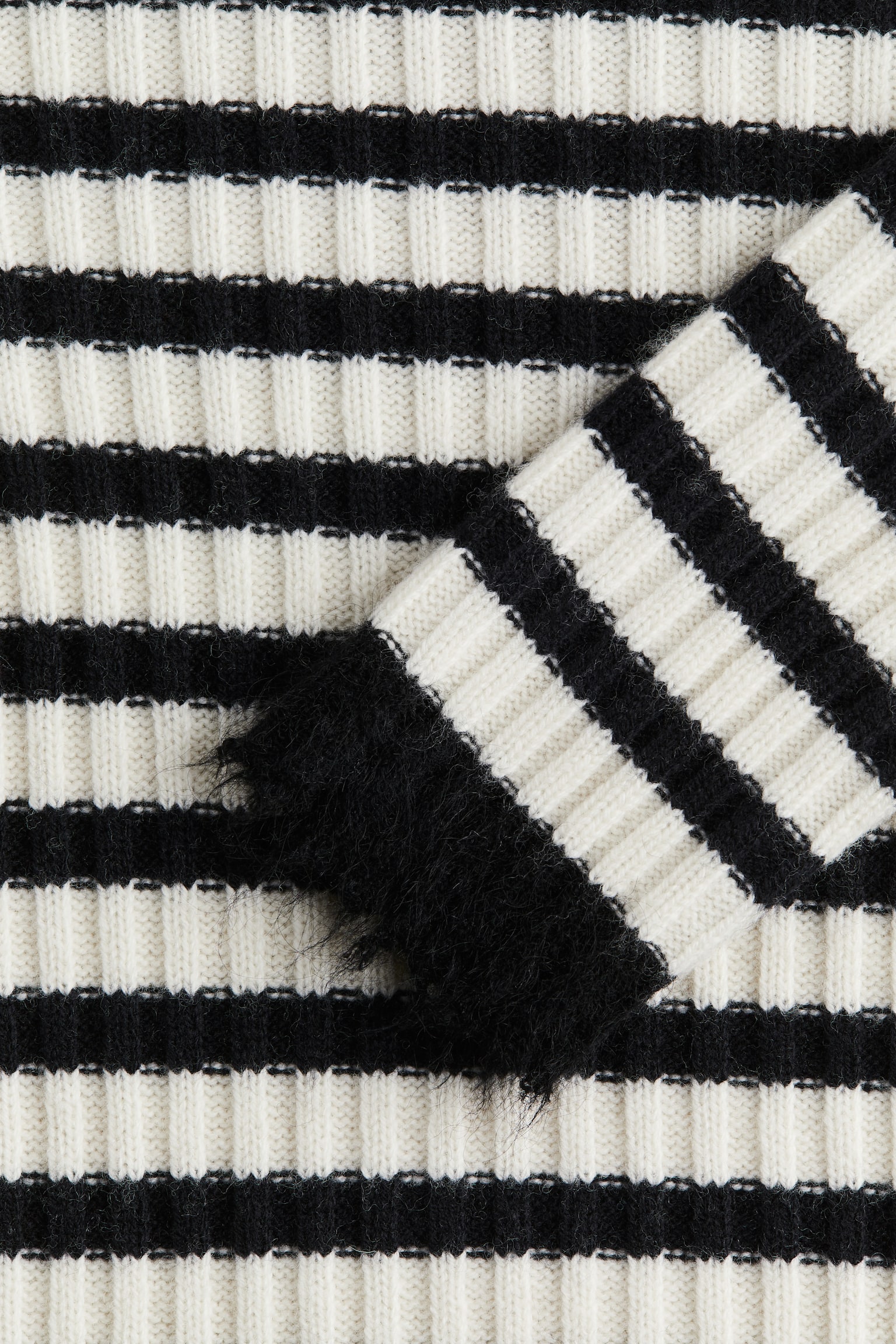 Rib-knit polo-neck wool jumper - White/Black striped - 6